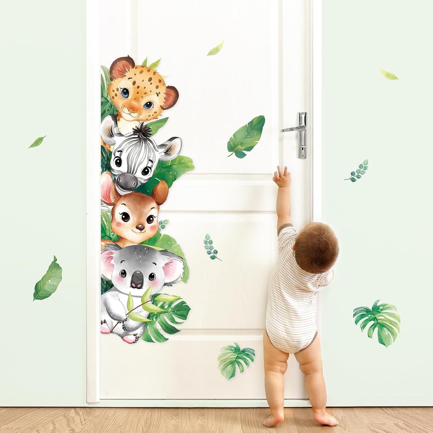 Tanlaby Jungle Animals Wall Stickers Woodland Animal Wall Decals Leopard Deer Zebra Safari Peel and Stick Art Decor for Baby Nursery Kids Bedroom Playroom Daycare Kindergarten