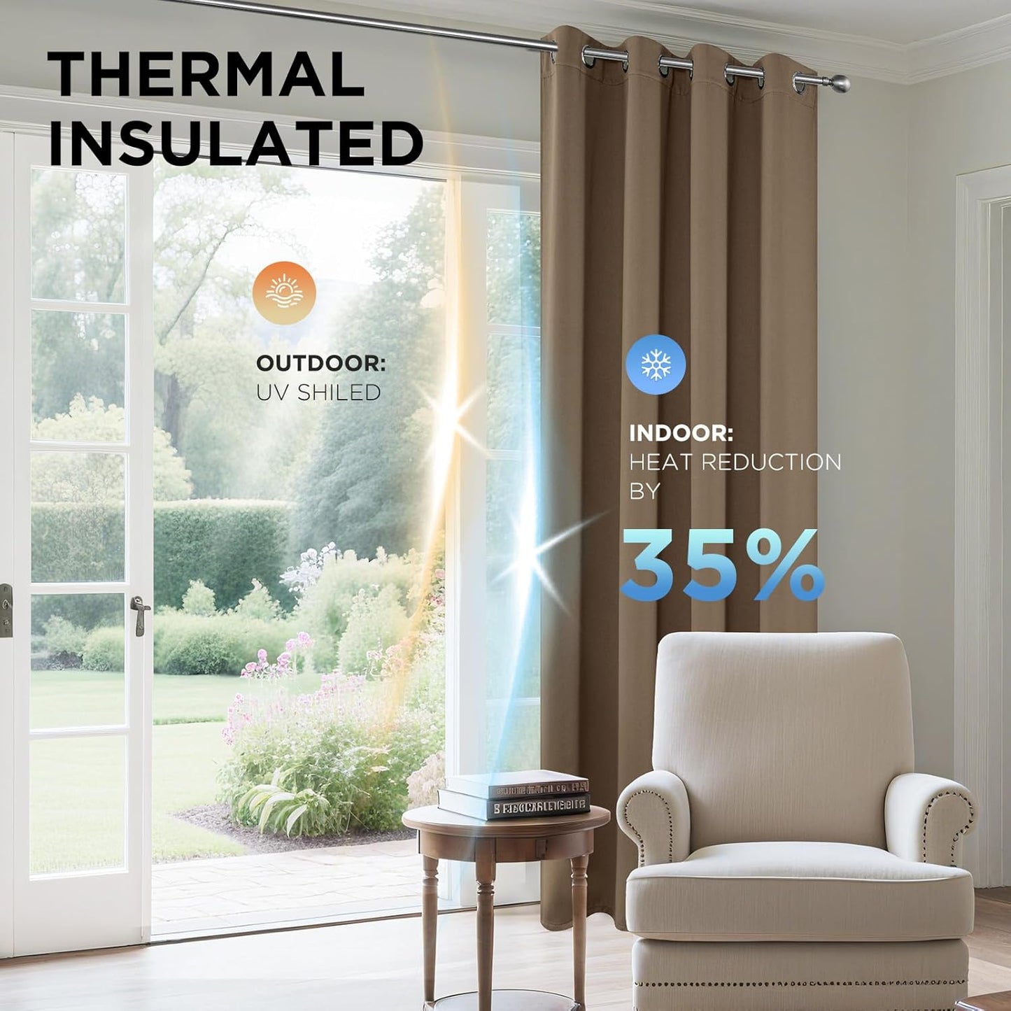 Joydeco Blackout Curtains 72 Inch Length 2 Panels Set, Thermal Insulated Long Curtains& Drapes 2 Burg, Room Darkening Grommet Drapes for Living Room Bedroom Window (W52 x L72 Inch, Khaki)