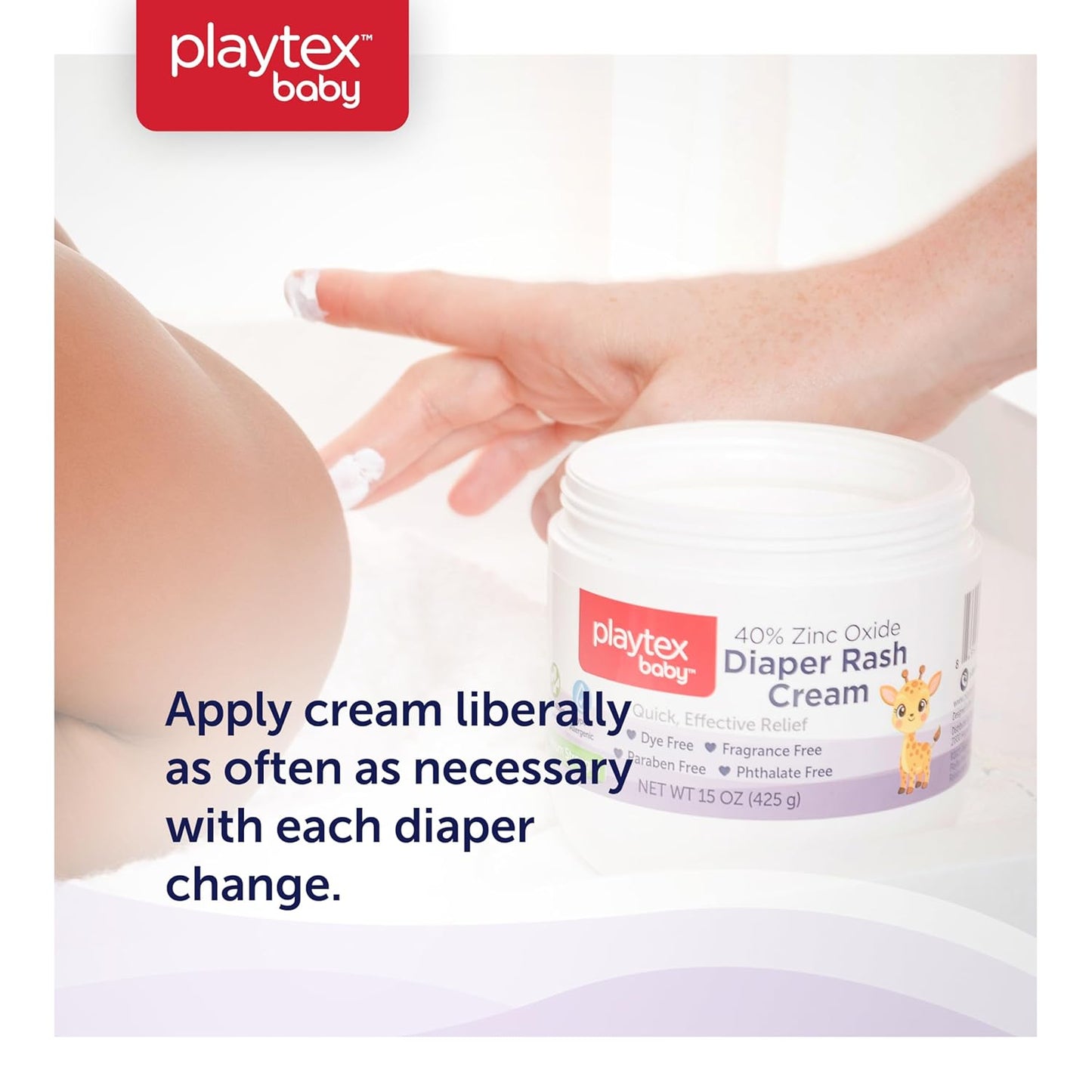Playtex Baby Diaper Rash Cream, 15 oz. Jar, Dermatologist Tested 40% Zinc Oxide Diaper Cream, Fragrance Free, Hypoallergenic, Free of Dye, Parabens and Phthalates