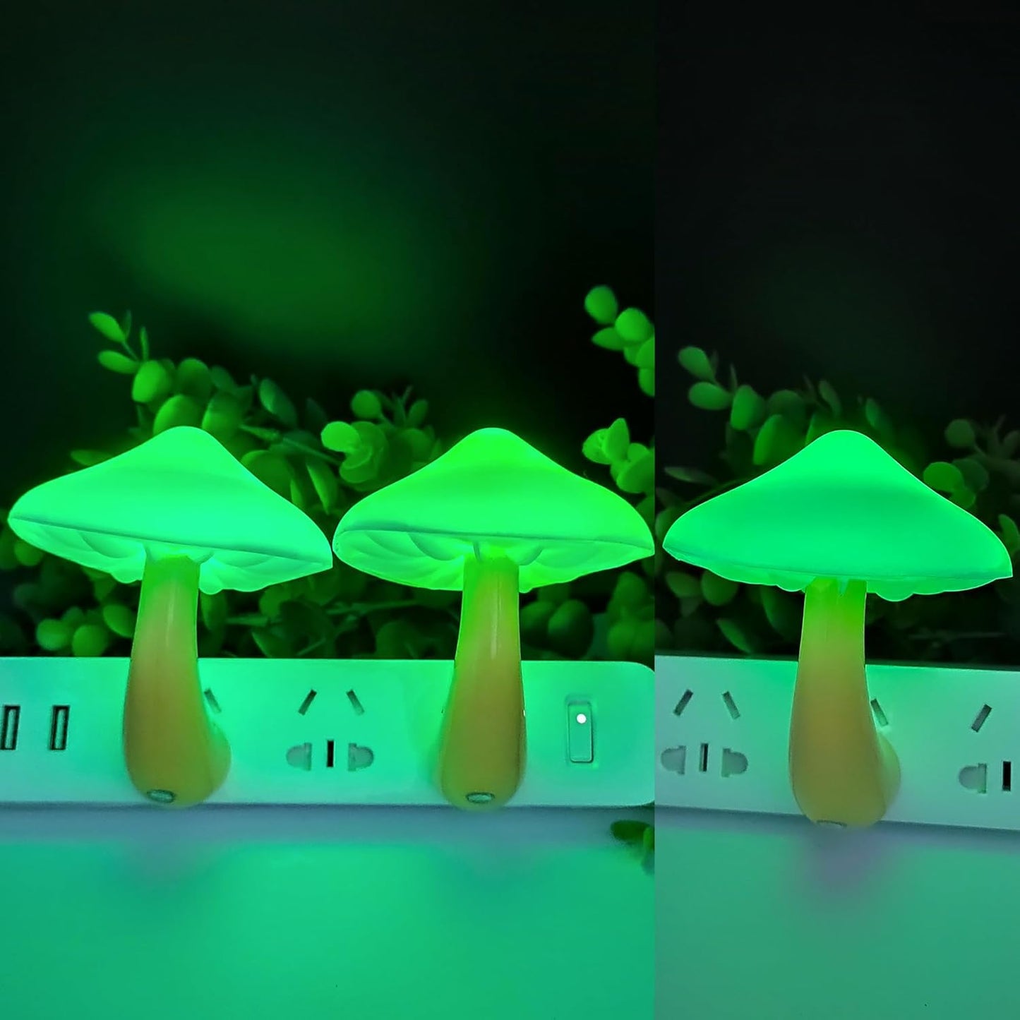 AUSAYE 3 Pack Sensor LED Night Light Plug in Lamp Mushroom Night Light for Adults Kids NightLight Bedroom,Bathroom,Toilet,Hallway,Stairs,Kitchen,Basement Green