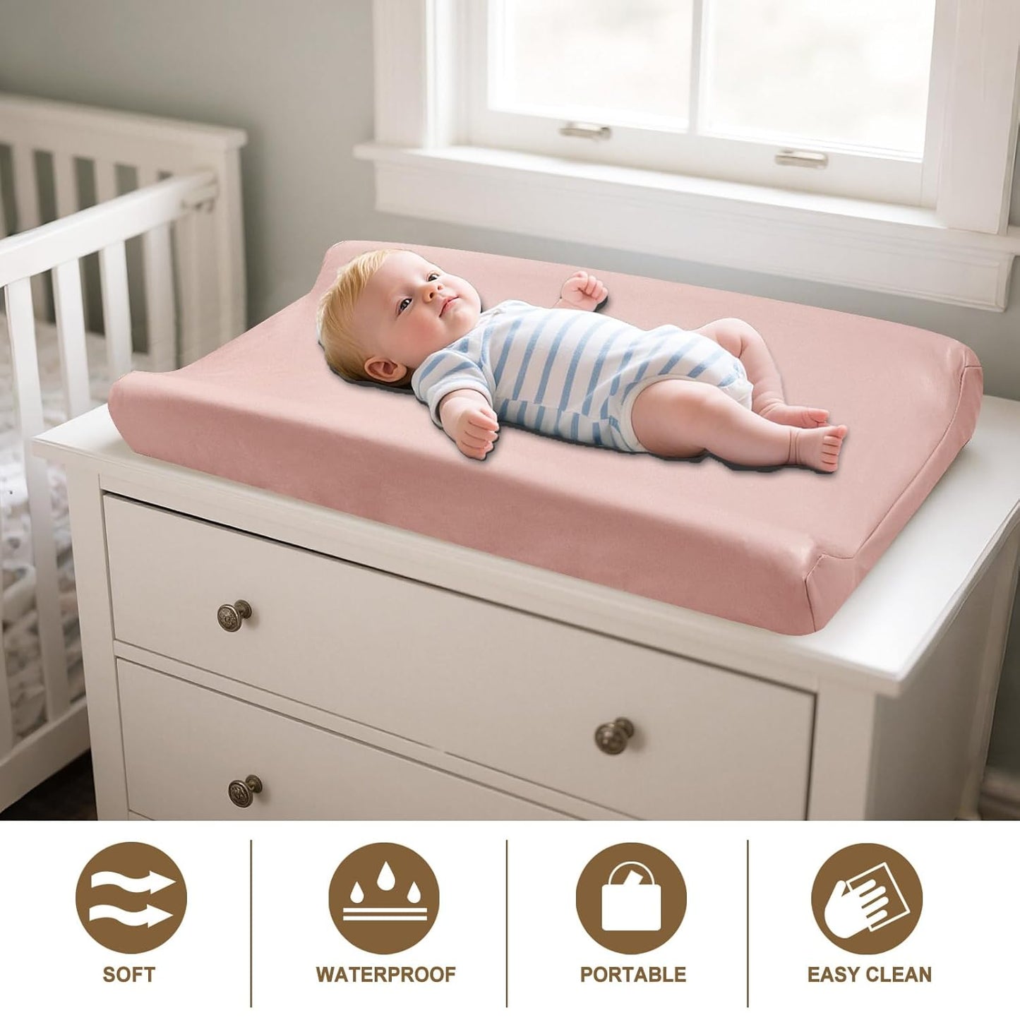 Owlowla Changing Pad Cover,Waterproof Changing Pad Covers-Soft Leather Diaper Changing Table Cover,Fits Standard Changing Pads for Baby Boy Girl（Blush）