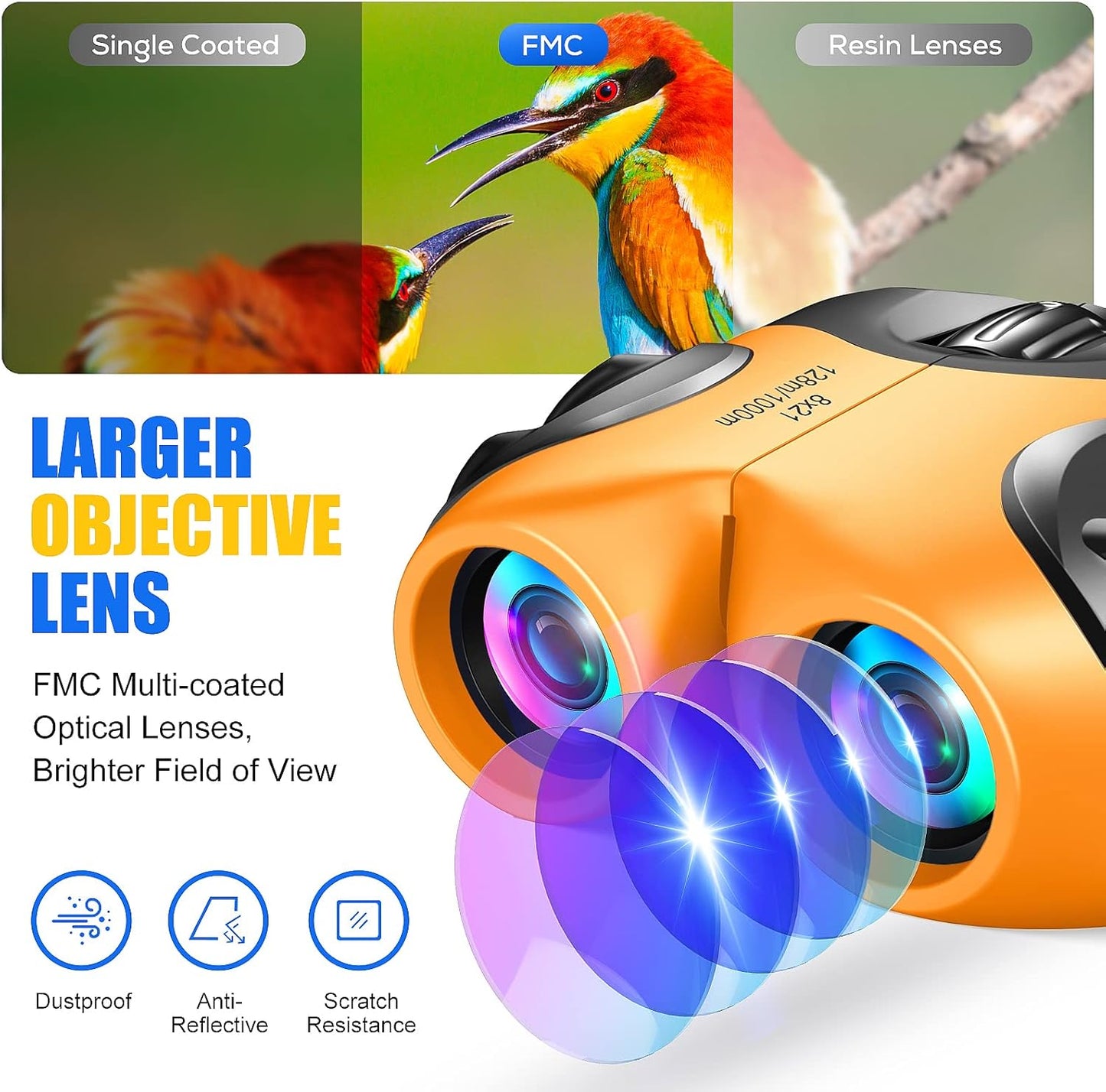 LET'S GO! Binocular for Kids, Compact High Resolution Shockproof Binoculars