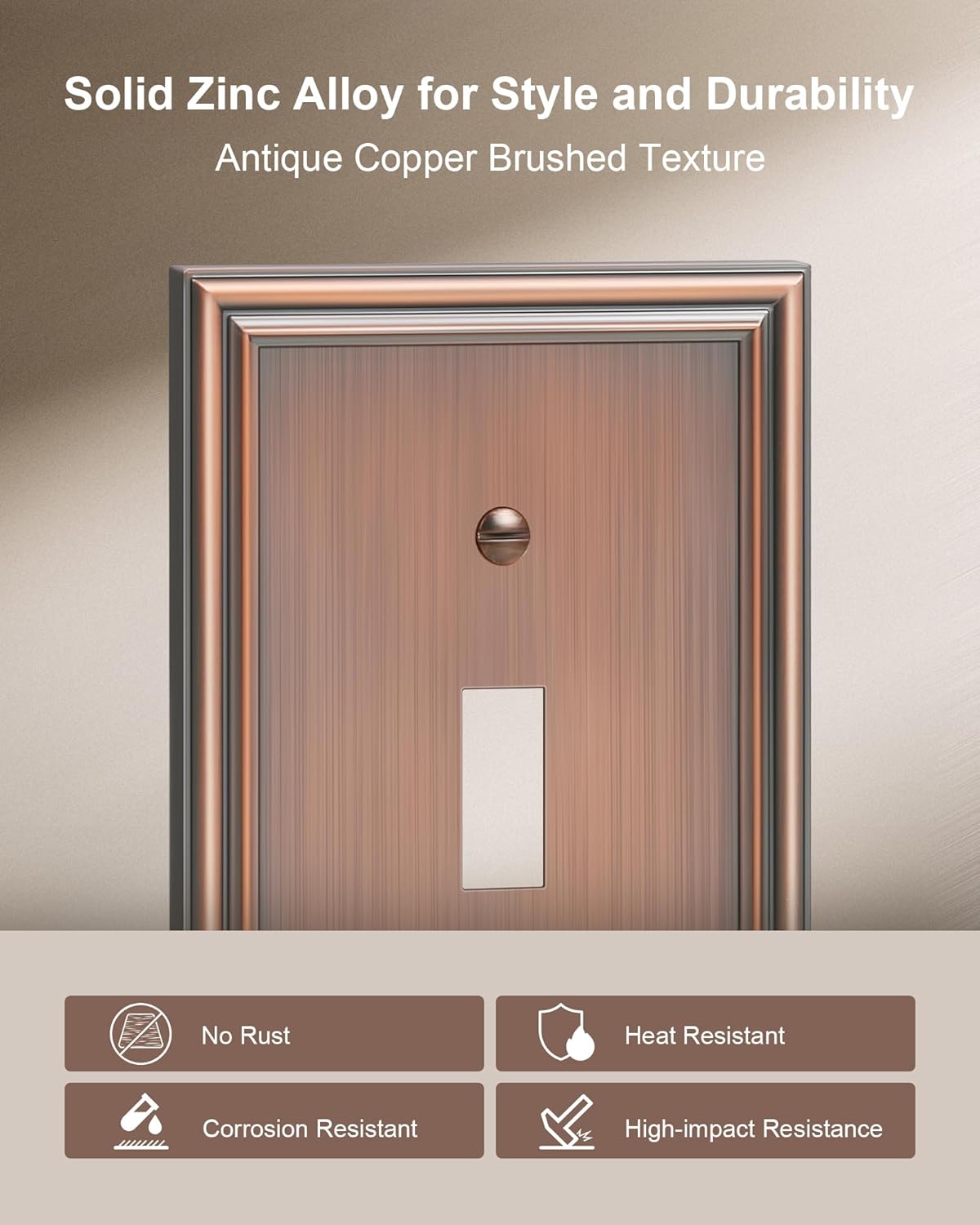 6-Pack Single Toggle Light Switch Cover Plate, Durable Solid Zinc Alloy Decorative Switch Plate Covers, Antique Copper 1 Gang Wall Plate, Corrosion Resistant
