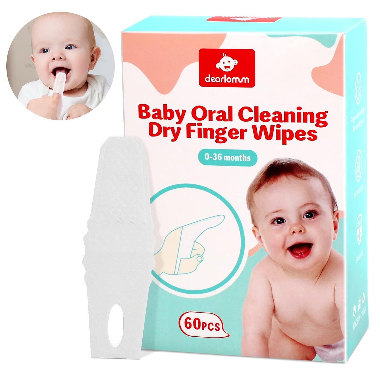 dearlomum Toddler Baby Dry Wipes, Newborn Tongue Cleaner, 60PCS Disposable Infant Wipes Clean Mouth,Gauze Gum Cleaner Toothbrush Baby Oral Cleaning Stick Dental Care for 0-36 Month