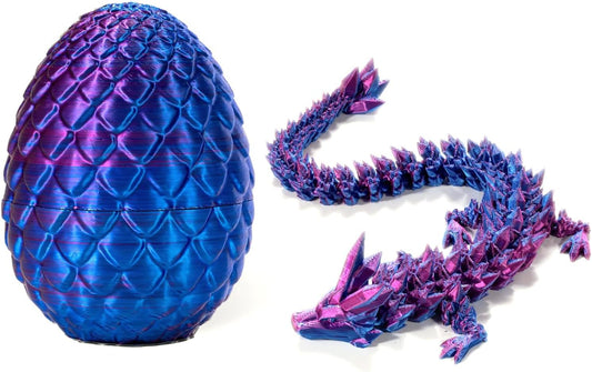 STONESTAR 3D Printed Dragon Fidget Toys, Full Articulated Dragon Crystal Dragon in Egg, Home Office Executive Desk Toys, 11" Dragon with 5" Egg (Laser Purple)