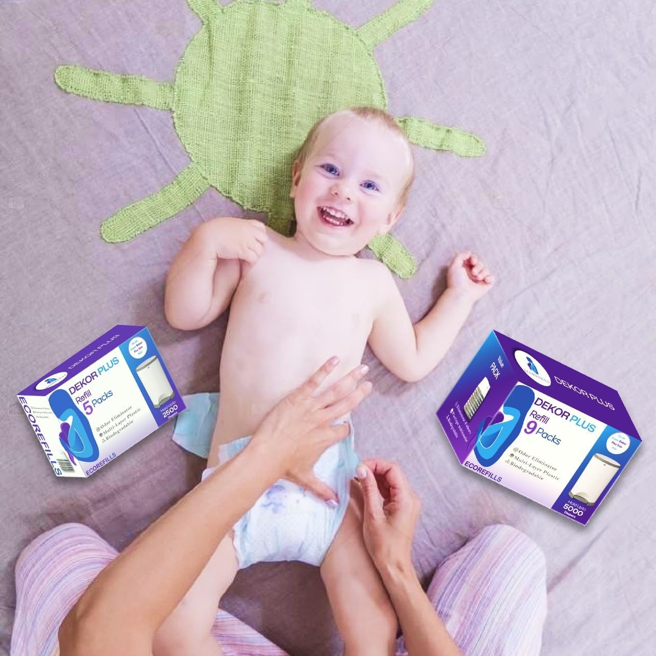 ECO-REFILLS Diaper Pail Refills - Fits Dekor PLUS Extra Thick, Powerful Odor Elimination & Fresh Powder Scent | Easy to Replace and Dispose of Diaper Bag (9 Count (Pack of 1))