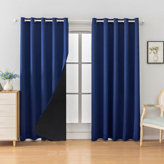 Anytime 100% Blackout Curtain Set, Thermal Insulated & Energy Efficiency Window Draperies for Guest Room, Full Shading Panels for Shift Worker and Light Sleepers（Navy Blue, 2 Panels, 70W x 95L）