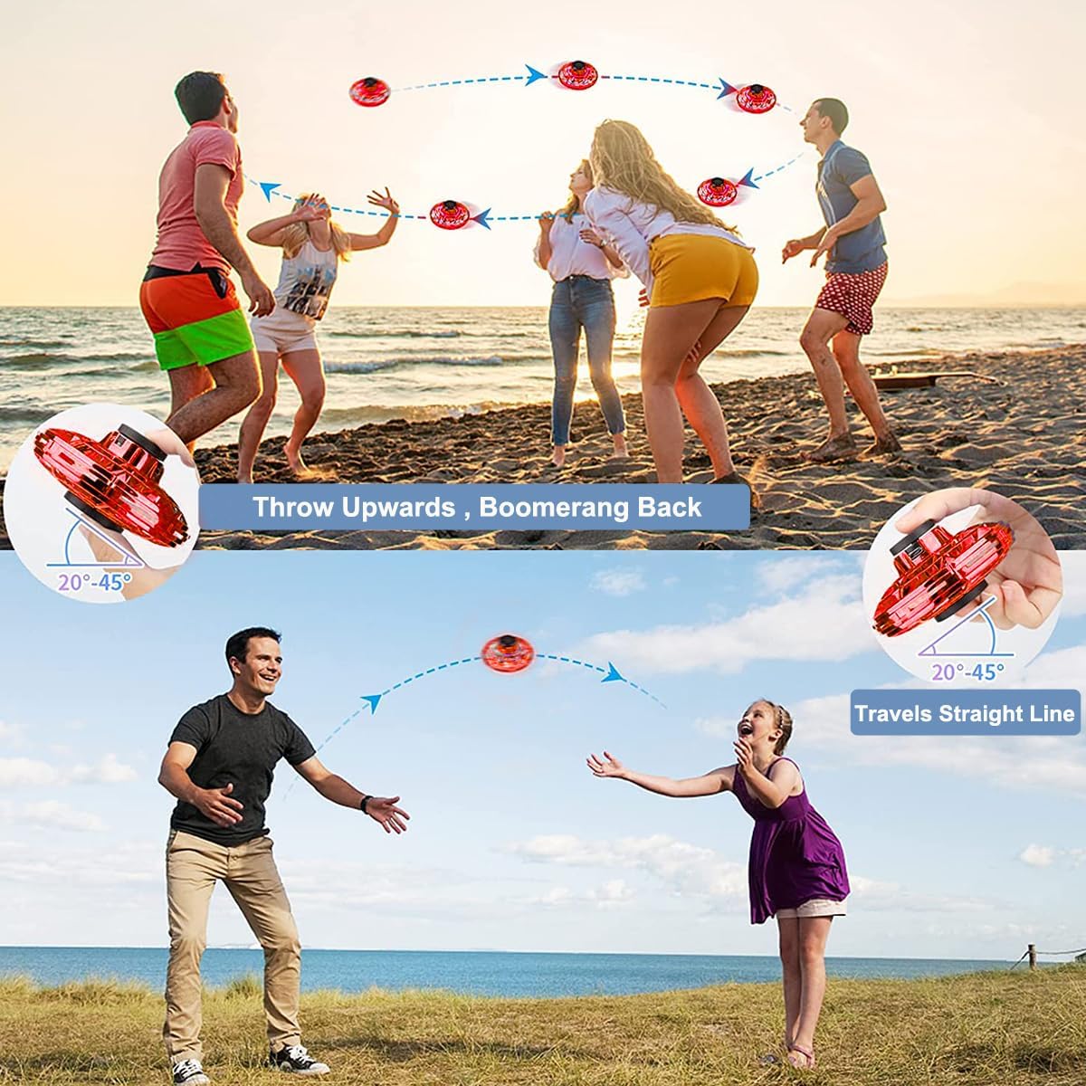 Flying Ifly Spinner, Fidget Spinner Flying Toys, Mini Fly UFO Hand Controlled Boomerang Drone, Cool Stuff Gadgets Gifts for Kids Boys Girls Teens 8 9 10+ Year Old Indoor Outdoor (Red)