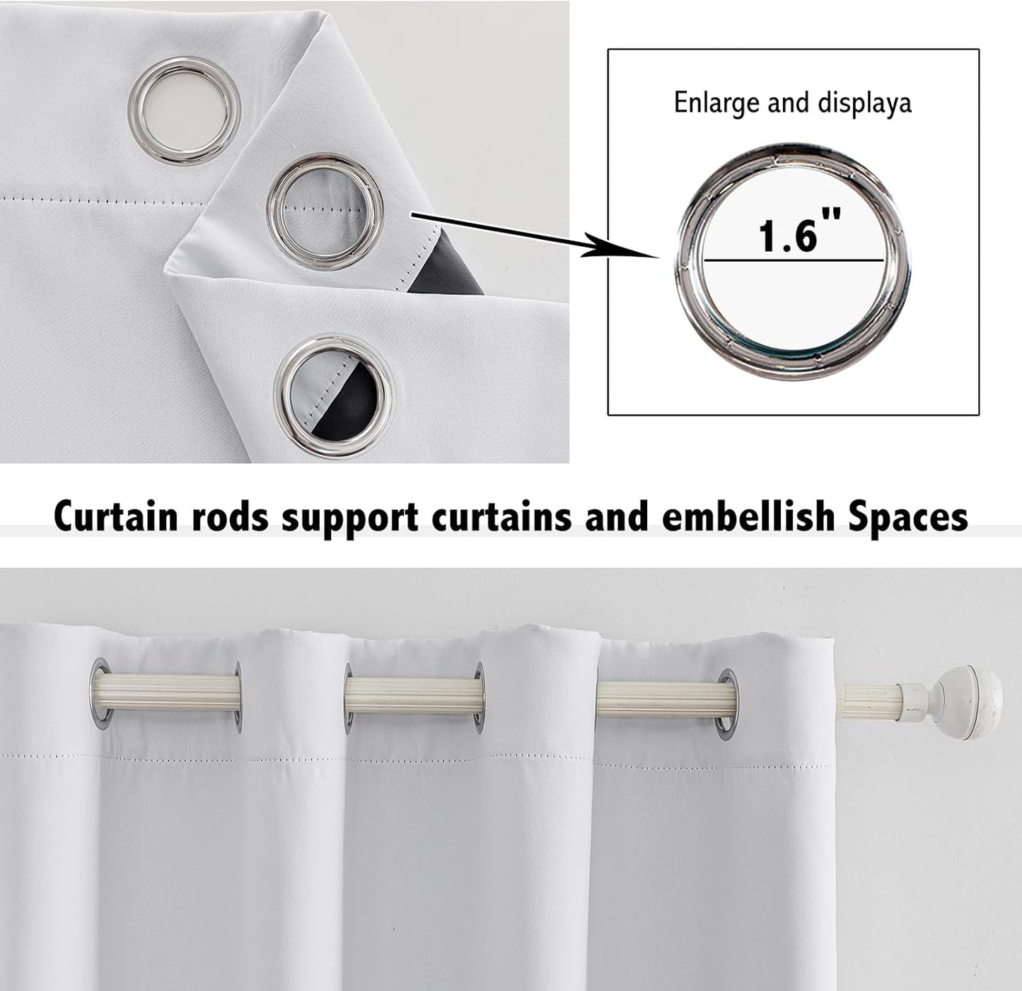 Anytime 100% Blackout Curtain Set, Thermal Insulated & Energy Efficiency Window Draperies for Guest Room, Full Shading Panels for Shift Worker and Light Sleepers（Greyish White, 2 Panels, 42W x 54L）