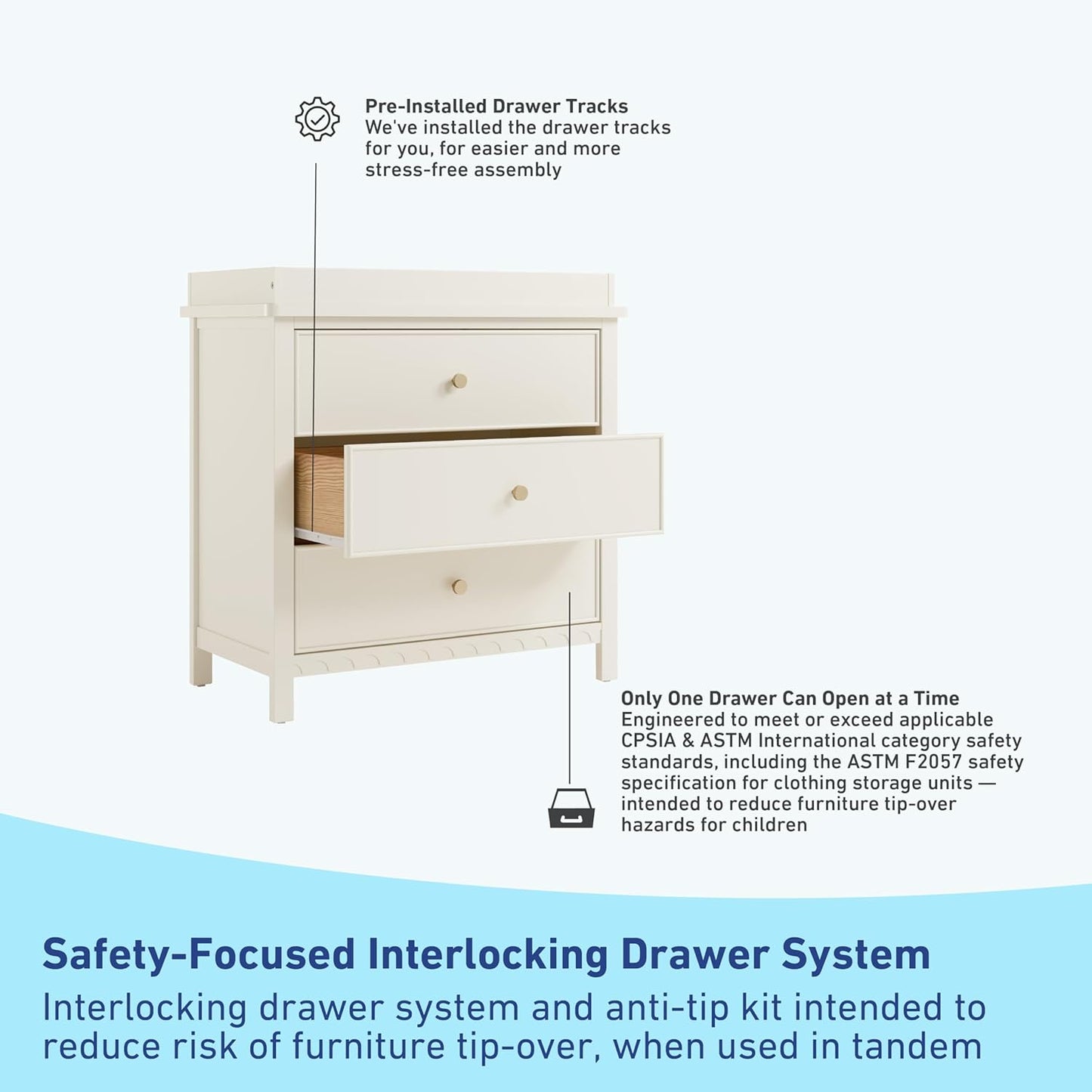 Graco Sasha 3-Drawer Chest with Changing Table Topper (Froasted Oat) – GREENGUARD Gold Certified, Nursery Bedroom Wood Chest with Spacious Storage, Interlocking Drawer System, Pre-Installed Tracks