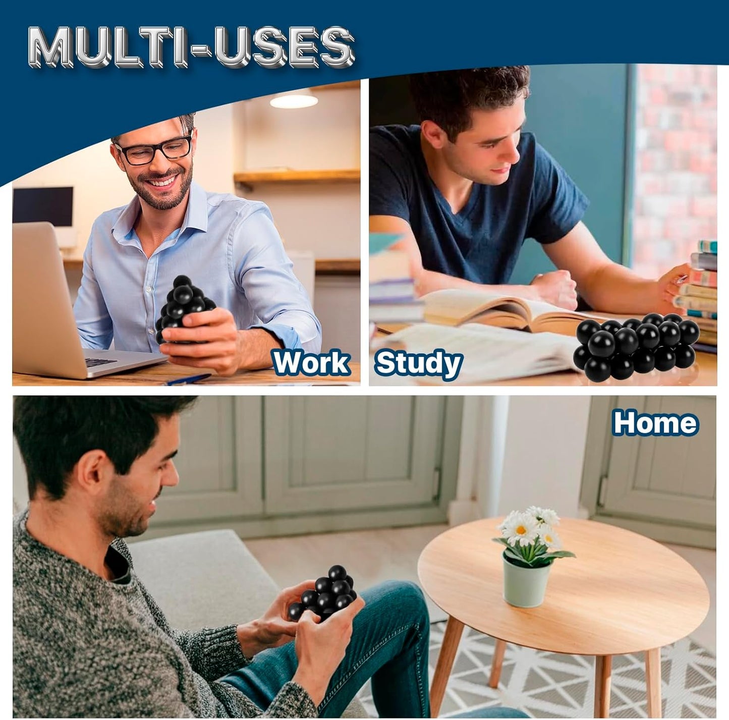 Fidget Ball Toys Adult, Autism Sensory Toys for Kids Teens, Autistic Travel Toys EDC Quiet Cool Desk Fidget Toys Adults Stocking Stuffers Gift for Boys Girls Men (4 Pcs)