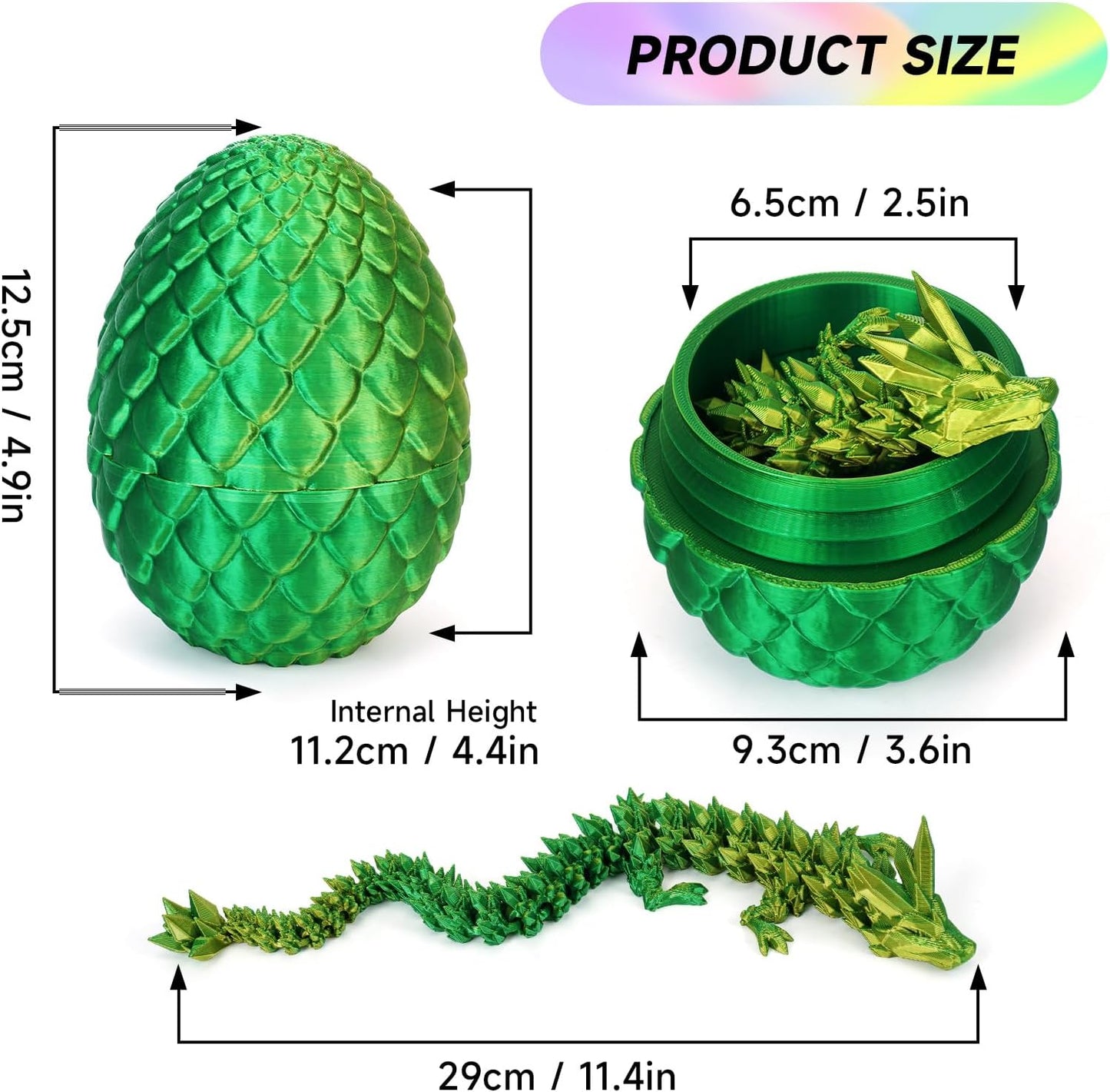 3D Printed Dragon Egg,Dragon Eggs with Dragon Inside,Crystal Dragon Fidget Toys,Full Articulated Dragon Dragon in Egg,Adults Fidget Toys for Autism ADHD (Laser Yellow Green-12inch)
