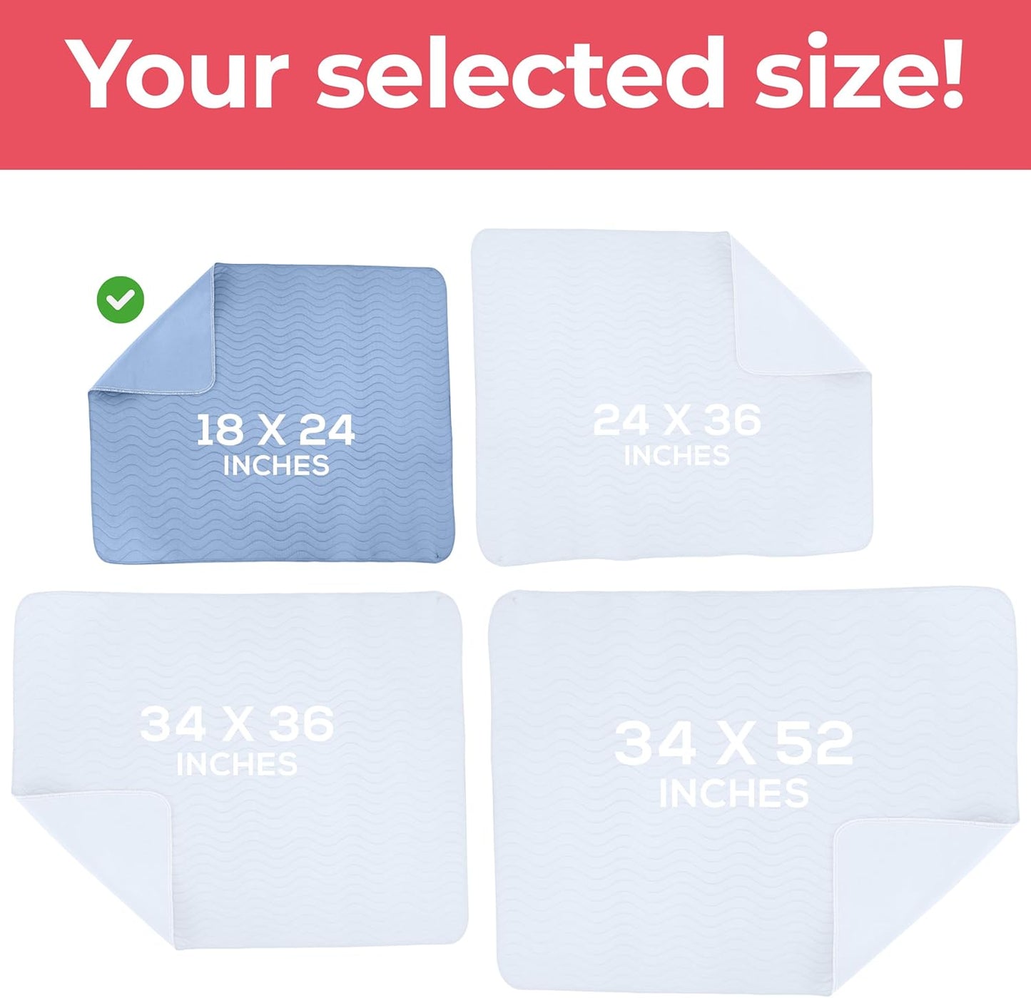 Utopia Bedding Washable Underpads 18" x 24" (Pack of 4), Waterproof Reusable Heavy Absorbency Incontinence Bed Pads for Adults, Kids, Elderly and Pets, Bedwetting Pads for Sofa and Couch (Blue)