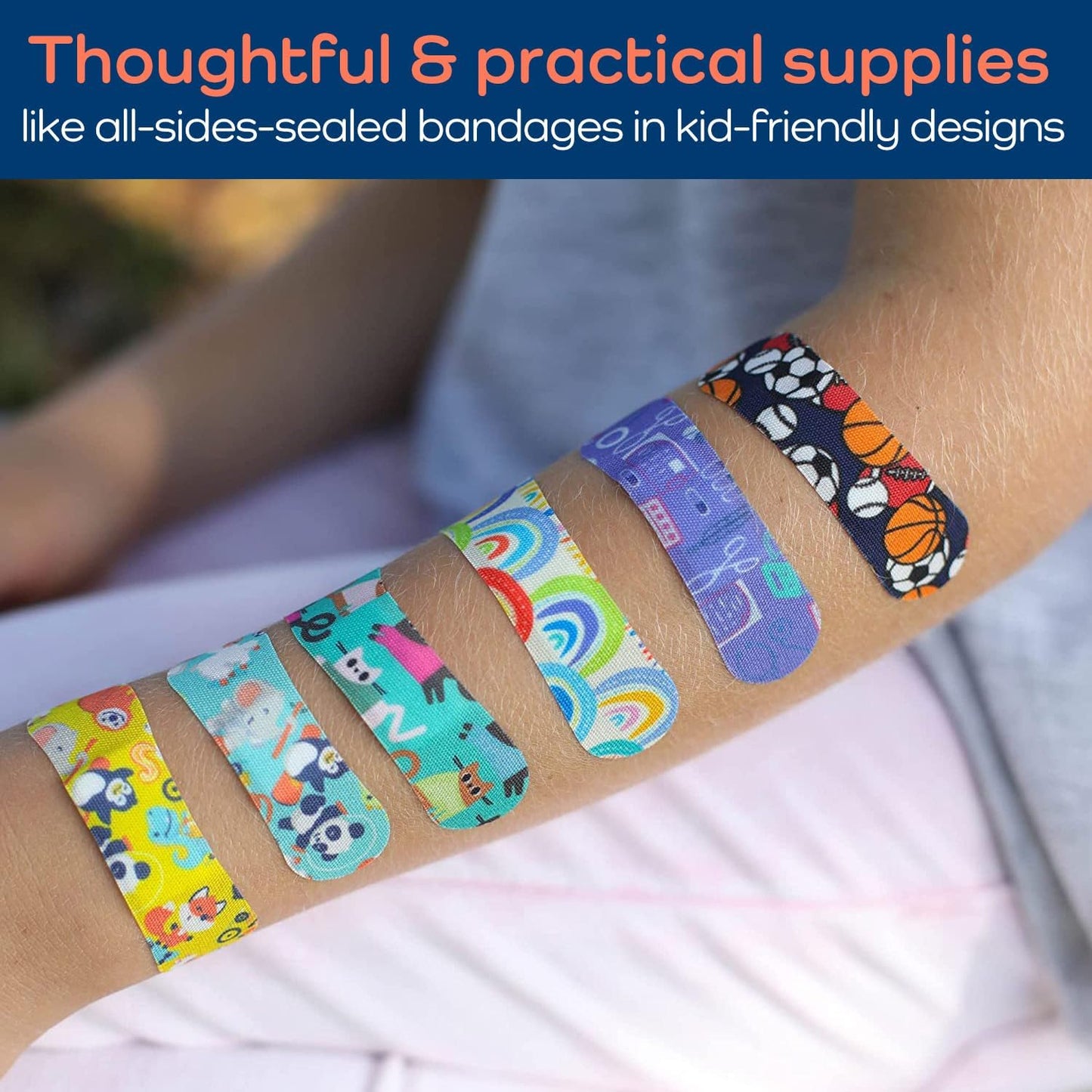 KeepGoing Large Home First Aid Kit for Kids – 270 Pc. for Car, Home, Dorm, & Boat with Latex-Free Bandages – 10 x 7 x 3.5 in. Travel First Aid Kit (Sunny Rainbow)