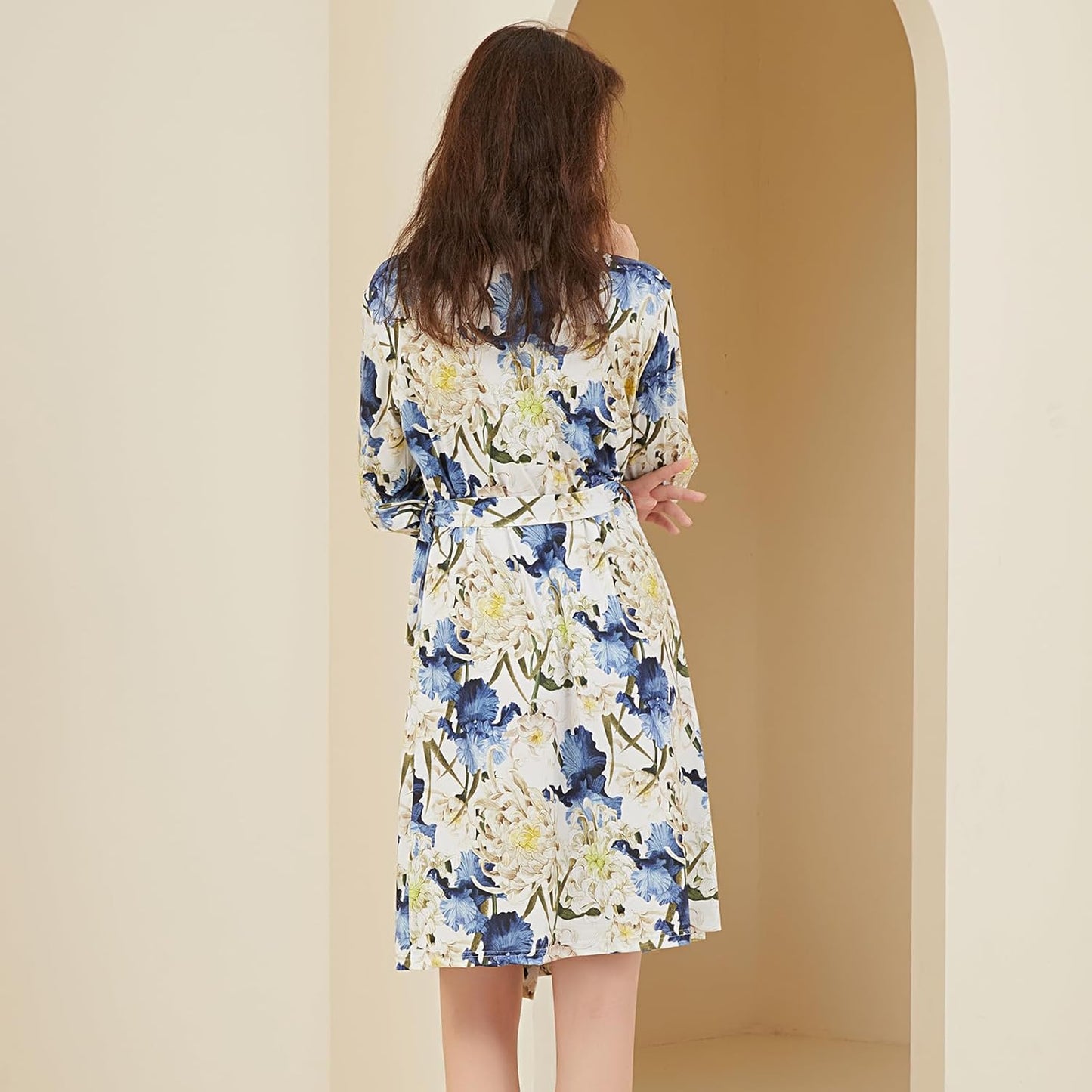 Galabloomer Maternity Robe and Baby Receiving Blanket, Matching Mommy Labor Delivery Robe and Swaddle Set (s, blue white)