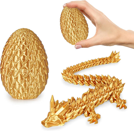 Small Dragon Eggs with Dragon Inside, 3D Printed Surprise Funny Gifts for Kids, Articulated Dragon Fidget Toys for Adults, Executive Desk Toys Office Room Décor (Gold)