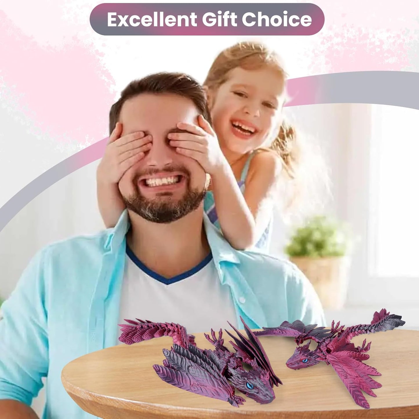 3D Printed Dragon with Wings,3D Printed Animals Toy,Crystal Dragon Fidget Toys,Full Articulated Dragon Crystal Dragon,Adults Fidget Toys for Autism ADHD,Home Office Decor (Red Black)