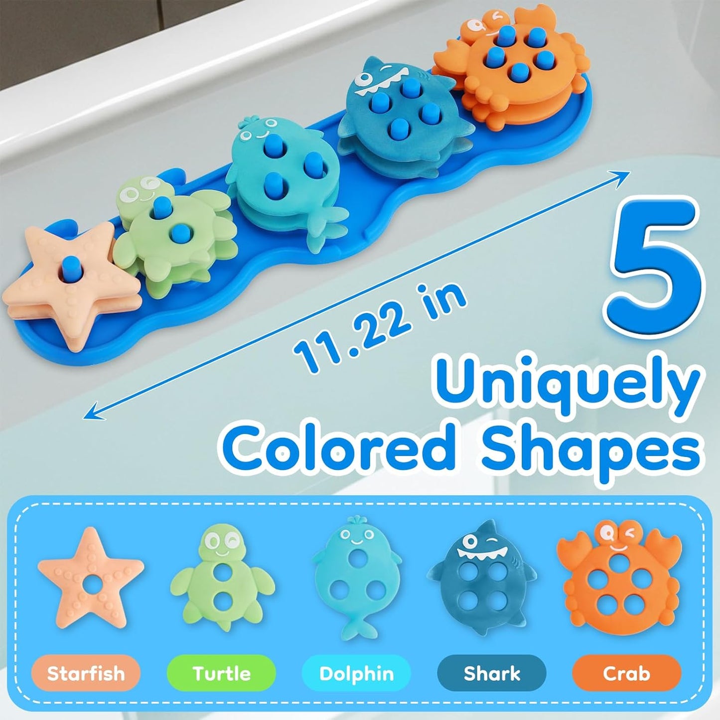 Baby Bath Toys, Mold Free Silcone Shape Sorting & Stacking Bath Toy Set with 10 Cute Floating Pieces, Color & Shape Sorter Toys for Toddler Early Learning Bathtub Fun