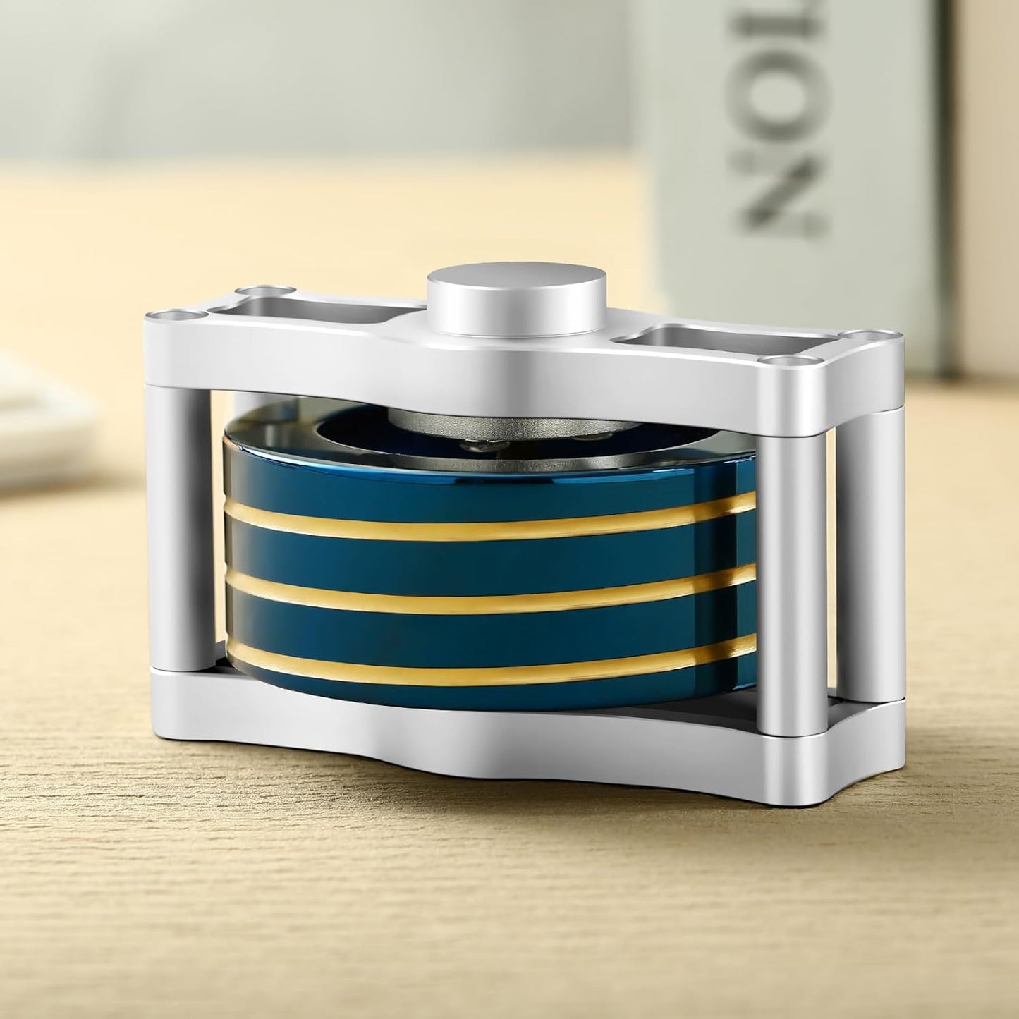 Metal Spinning Top Fidget Toys Perpetual Motion Machine, Silent Spinners Gyro Desk Toys Tech Gadgets for Adults with Anxiety, Kinetic Toy Long Lasting Exceed 30 Mins, Illusion Shiny Blue