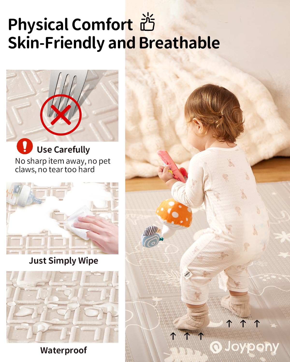 Baby Play Mat, 79" X 71" X 0.6" Extra Large & Thick Reversible Foldable Play Mats for Babies and Toddlers, Anti-Slip Portable Baby Floor Mat for Tummy Time, Baby Mat for Floor with Travel Bag