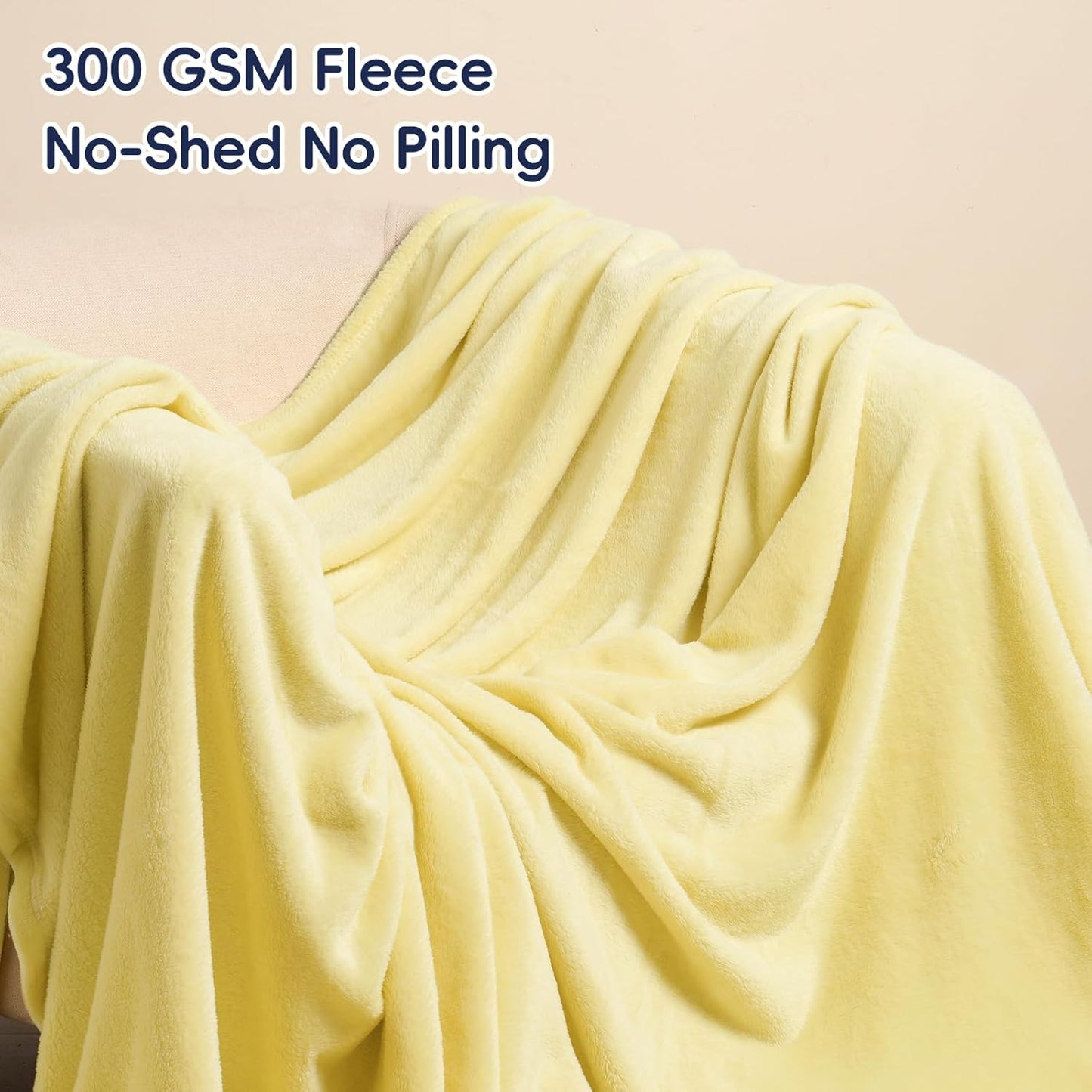 PHF Ultra Soft Fleece Blanket King Size, No Shed No Pilling Luxury Plush Cozy 300GSM Lightweight Blanket for Bed, Couch, Chair, Sofa Suitable for All Season, 108" x 90", Yellow