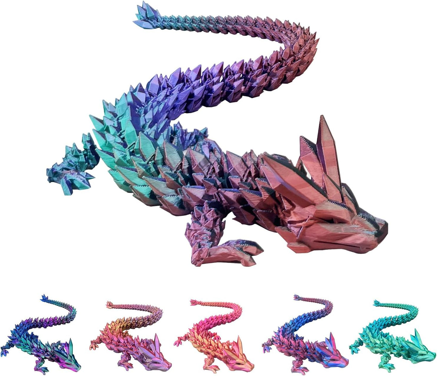 Dragon Eggs with Dragon Inside, 16.5 Inch Large 3D Printed Dragon Egg Articulated Dragon Crystal Dragon Executive Desk Toys Fidget Toy for Autism/ADHD (Green Purple Copper, only Dragon)