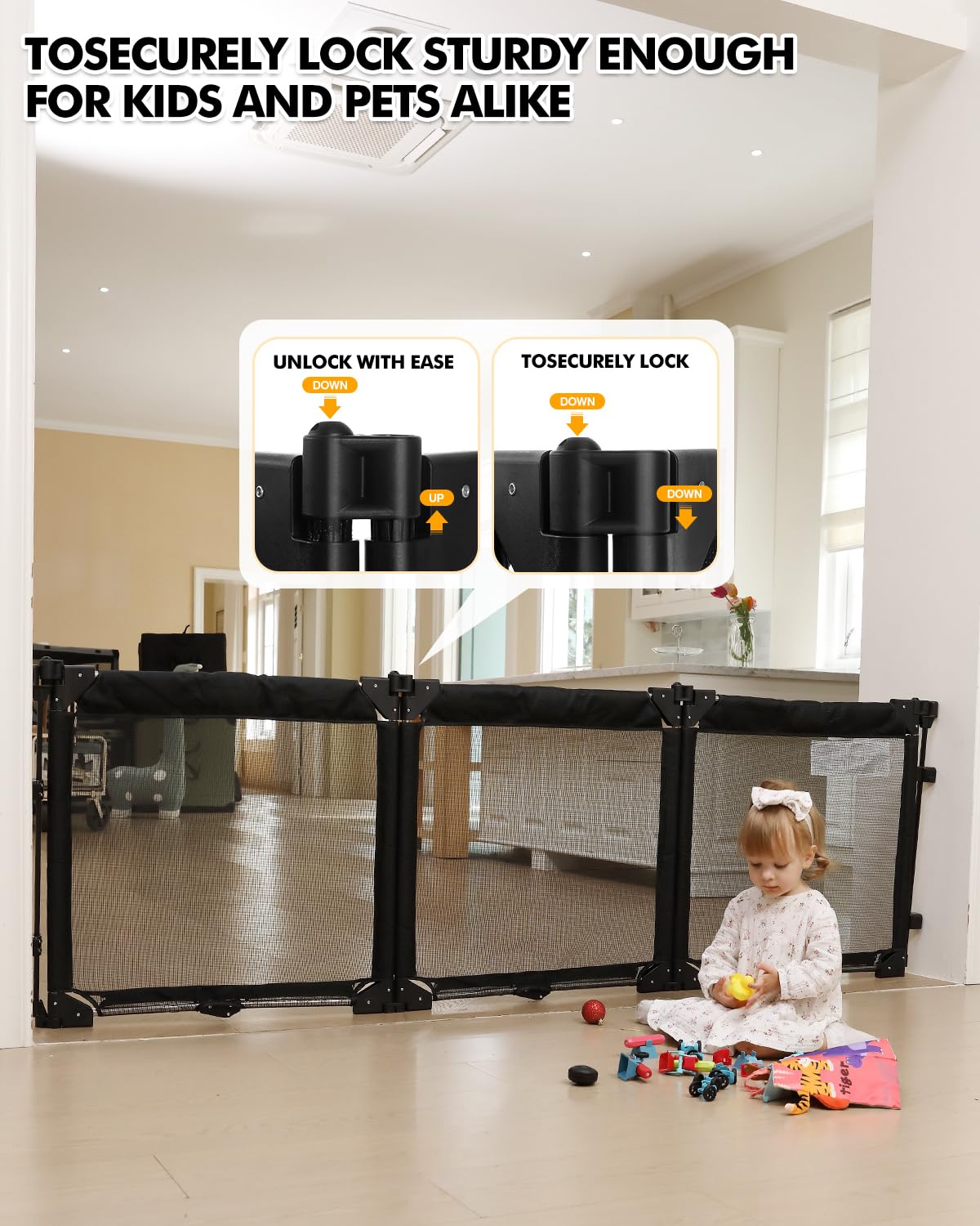 Extra Wide Baby Gate Playpen with Heat-Resistant Mesh,3 Panel Foldable Baby Fence,Indoor/Outdoor Safety Barrier,Dog Playpen & Fireplace Gate