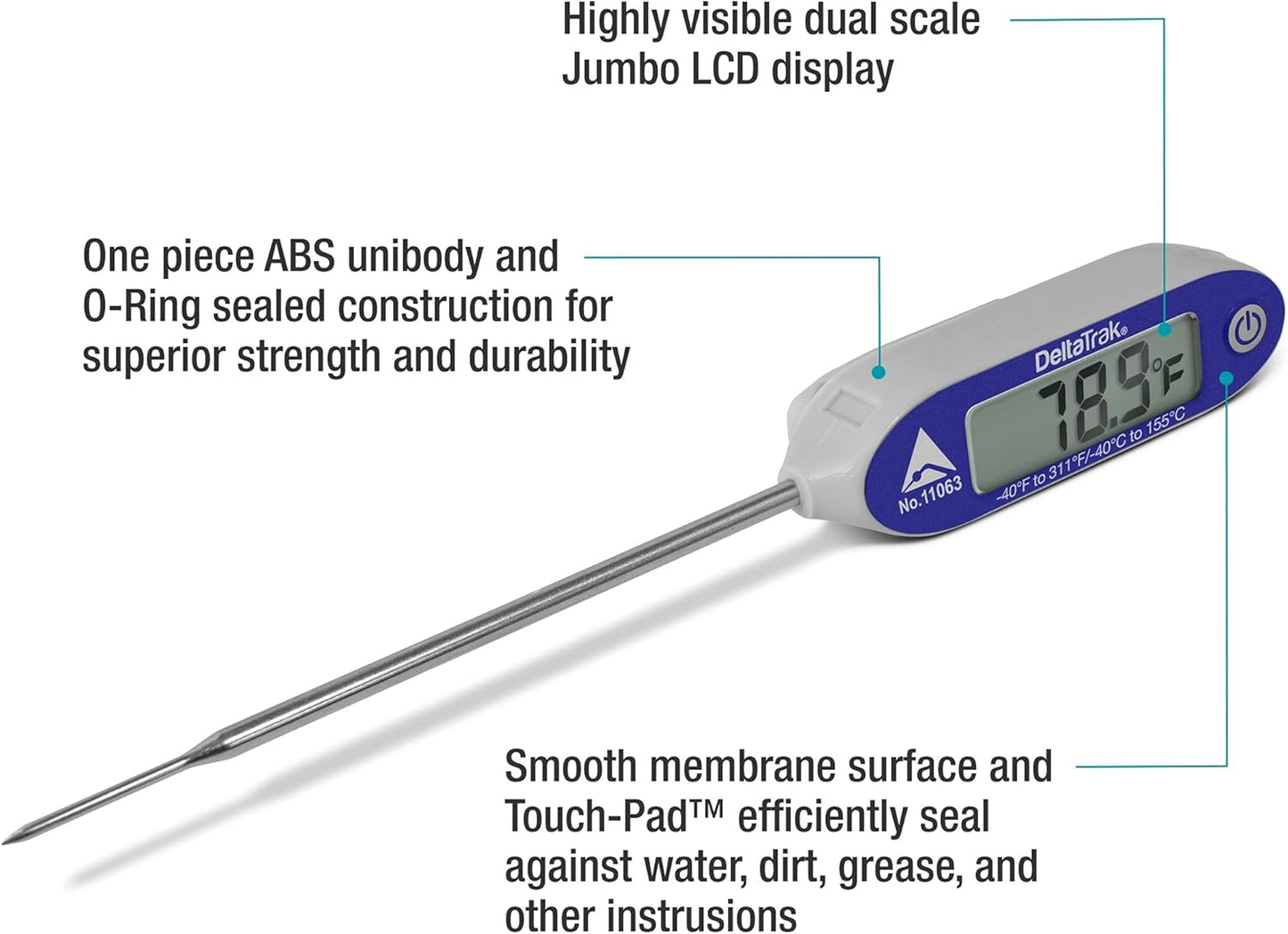 DeltaTrakessentials 11063 FlashCheck Jumbo Display Auto-Cal Needle Probe Thermometer