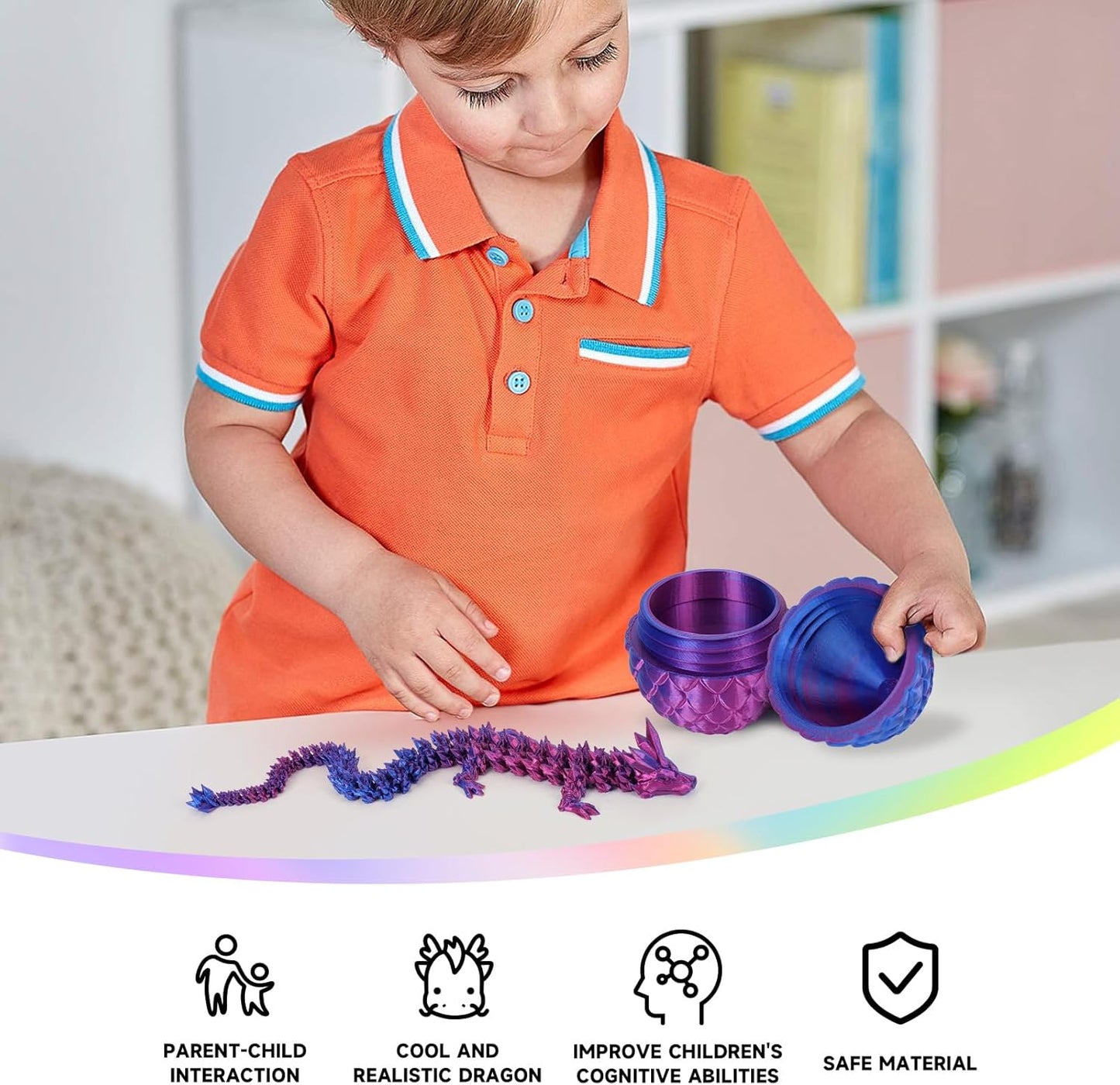 3D Printed Dragon Egg,Dragon Eggs with Dragon Inside,Crystal Dragon Fidget Toys,Full Articulated Dragon Dragon in Egg,Adults Fidget Toys for Autism ADHD（Laser Violet-12inch）