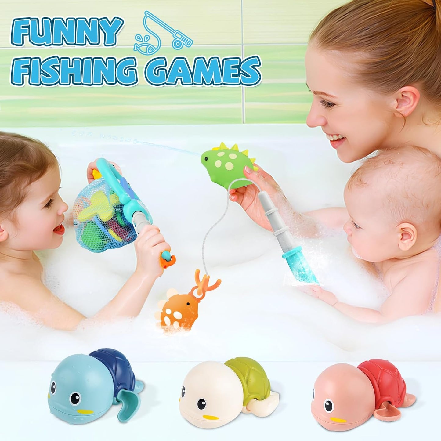 Baby Bath Toys for Toddlers 1-3, Kid Bathtub Toy with 36 Foam Bath Letter & Number, Fishing Games with Fish Net, Water Pool Toy with Storage Bag, Shower Toy Gift for Boy Girl Infant 1 2 3 4 5 6