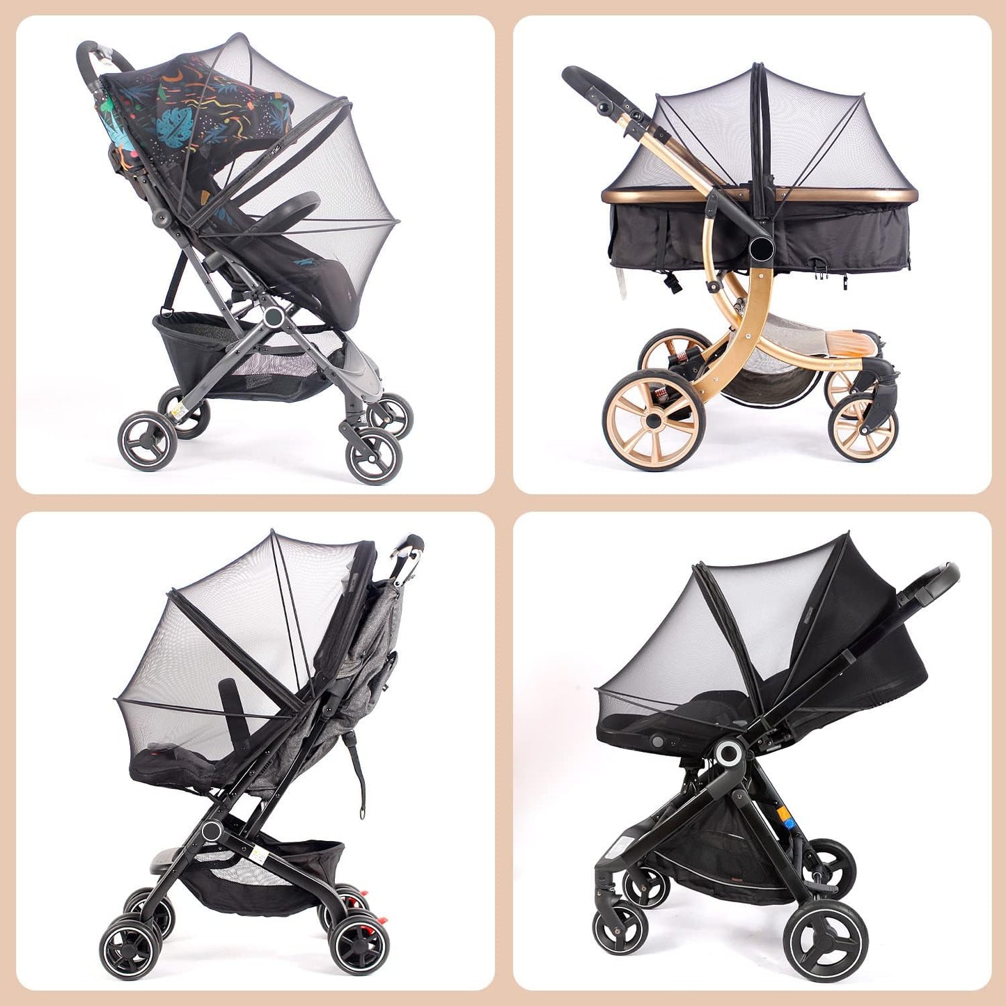 Baby Mosquito Net with Double Zipper Bassinet Stroller Cover for Baby/Stroller/Car Seat/Cradles/Carriers, Easy to Use, Visible Breathable Mesh, Keep Insects/Bugs/Cats Out, Black