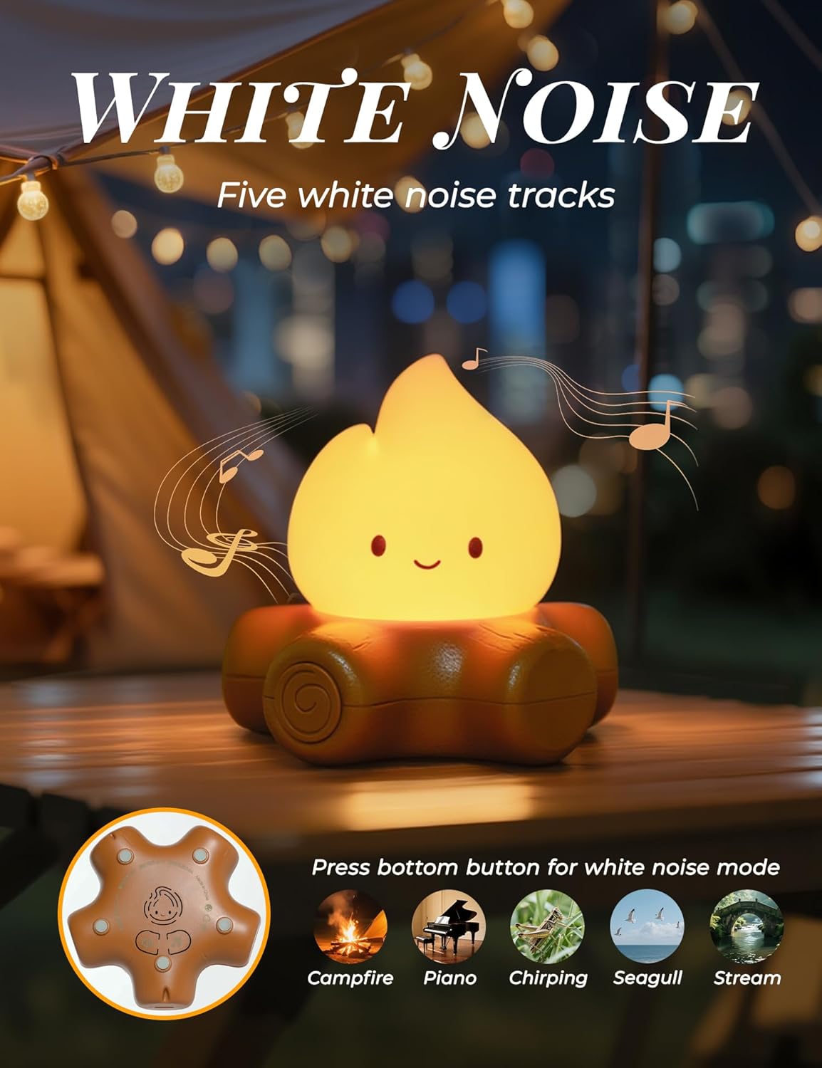 Fake Campfire Lamp, Ambient Lighting, White Noise Soothes The Mood, Portable Rechargeable Night Light, Candlelight Mode Mood Lighting, Bedroom, Desktop, Camping Decor, Cute Gifts