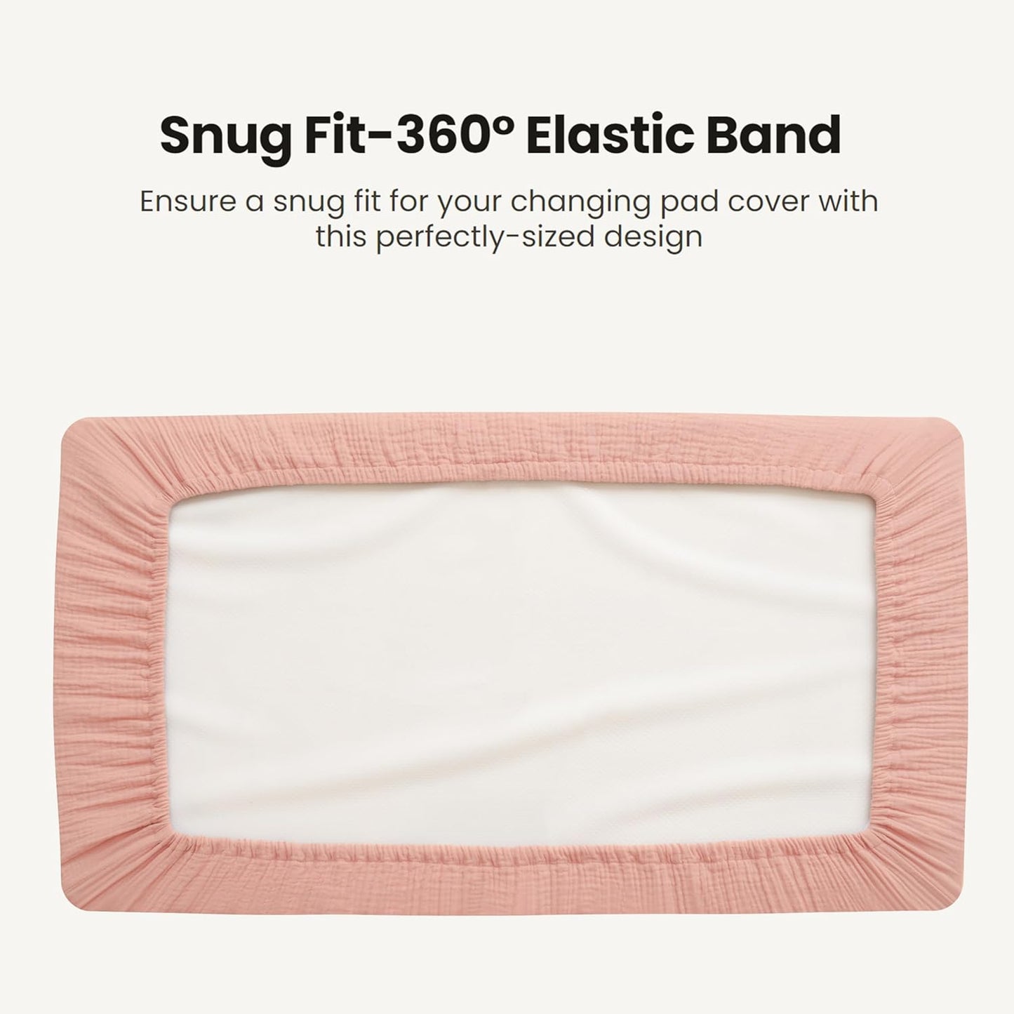 Konssy Waterproof Muslin Changing Pad Cover 2 Pack, Quilted Cotton Fitted Diaper Chang Table Cover, Soft Changing Pad Sheets for Girls Boys (Pink, Cream)