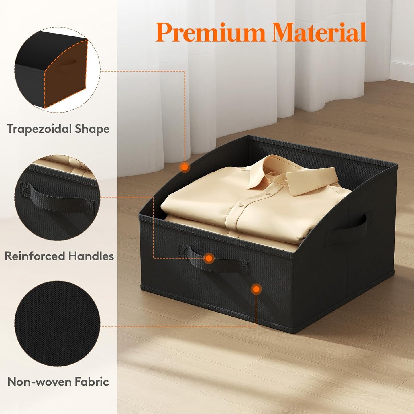 Lifewit Storage Baskets for Shelves, 6 Packs Non-woven Fabric Trapezoid Closet Organizer Bins with Handles, Foldable Clothing Containers Box for Clothes, Toy, Towel, Book, DVD, Hats, Small-Black