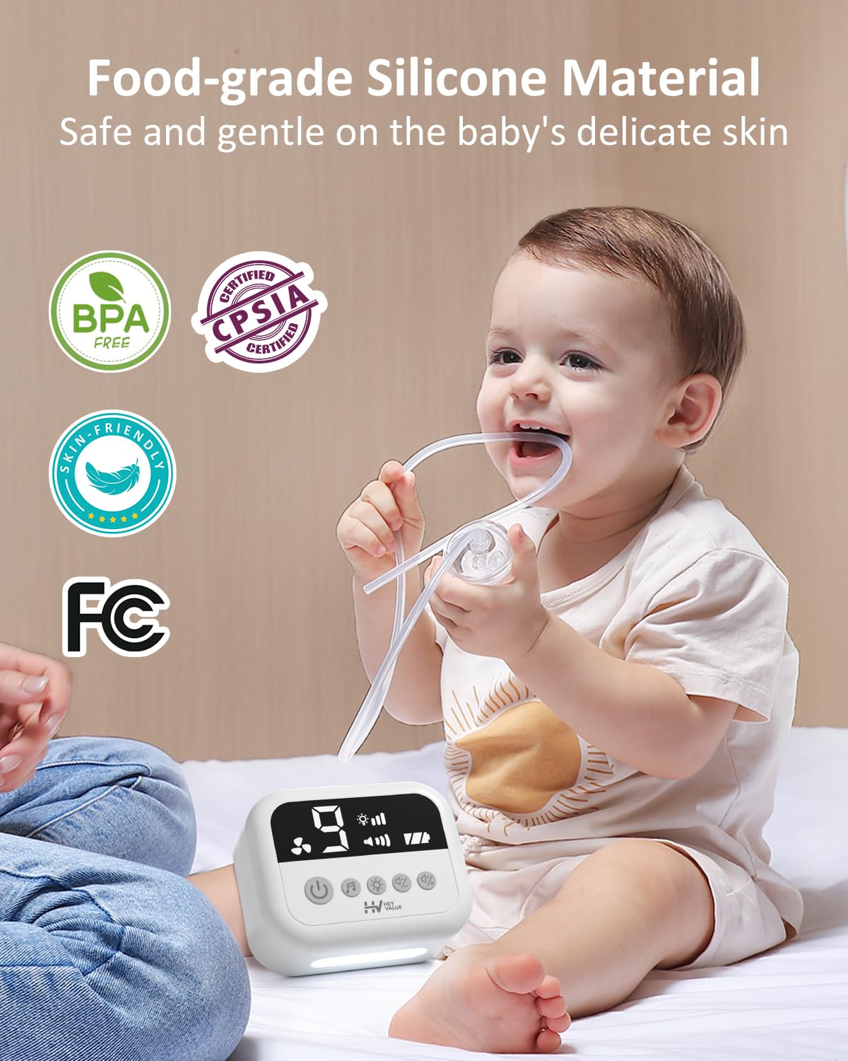 HEYVALUE Nasal Aspirator for Baby, Hospital Grade Nose Sucker with 9 Levels Suction, Night Light and Nursery Rhyme Soothing Function, Electric Nose Suction for Baby with Food-Grade Silicone Tips