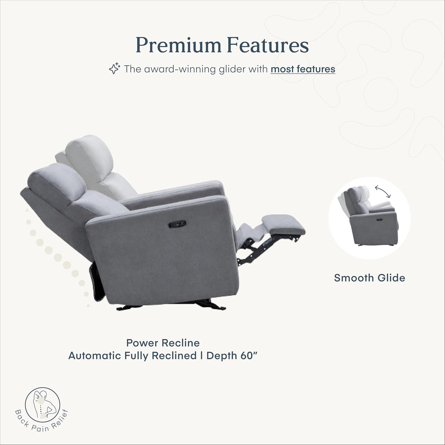 Nurture& The Glider – Premium Power Recliner Nursery Chair with Stationary Headrest | Designed for Comfort and Simplicity | Built-in USB Charger