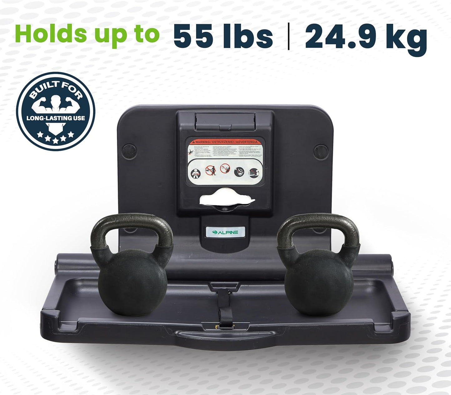 Alpine Wall Mounted Baby Changing Station - Horizontal Baby Changing Table Foldable Diaper Tables with Safety Strap for Commercial Bathroom, ADA Complaint (Hardware Included) Black