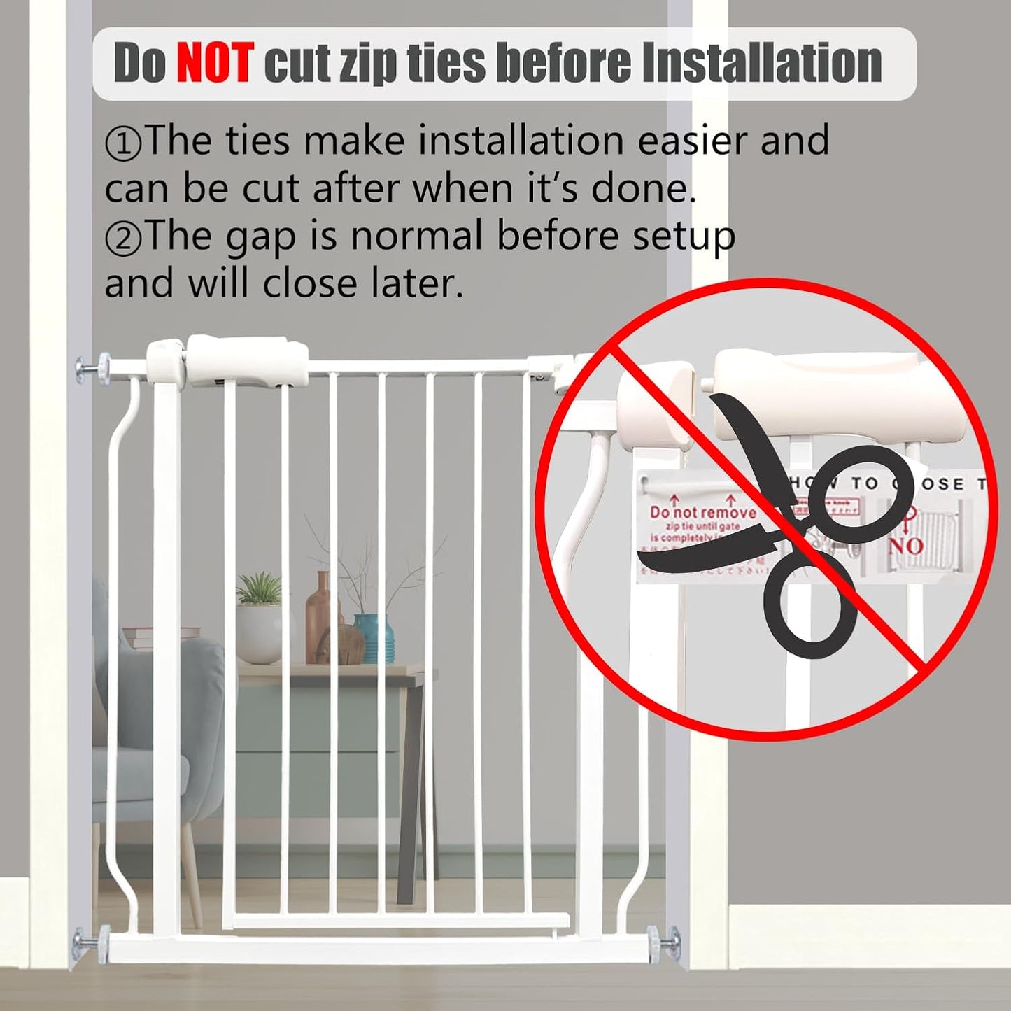 Walk Through Expandable Baby & Dog Gate 38.5-43.3 Inch for Kids & Pets, Tension Mounted Indoor Safety Gate for Large Openings - White Metal, 30 inches Tall