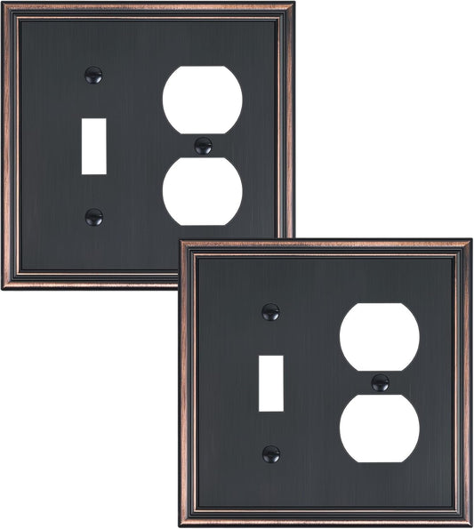 2-Pack Combo Toggle/Duplex Light Switch Cover Plate, Aged Bronze Wall Outlet Cover Plate, Decorative Wall Receptacle Cover for Electrical Outlets, Light Switch, Durable Solid Zinc Alloy