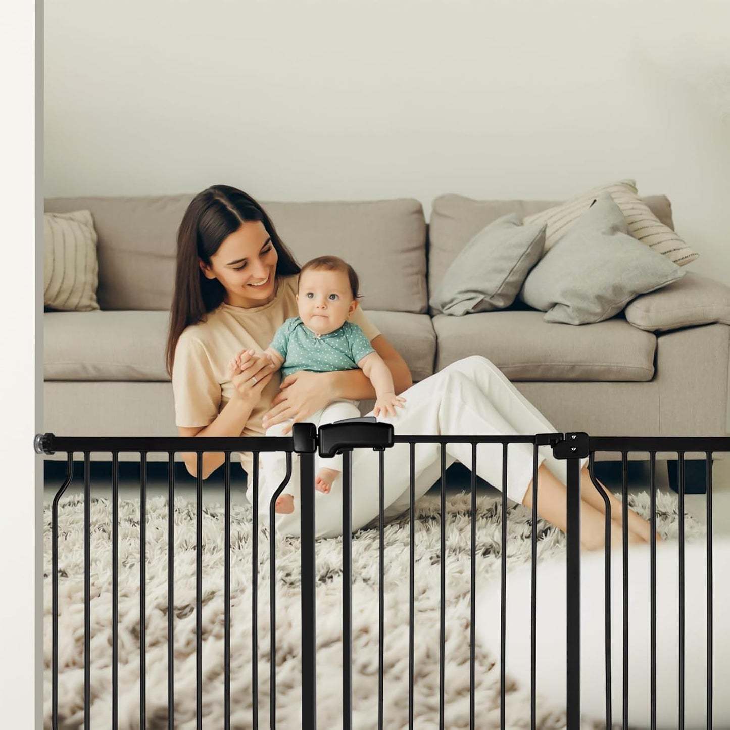 Extra Wide Baby Gate for Stairs Doorways with door, 30" Tall 66.5-75.8" Wide Easy Install Dog Gate indoor, Safety Metal Pressure Mounted Pet Gate with Walk-Thru Auto Close for the House, Black