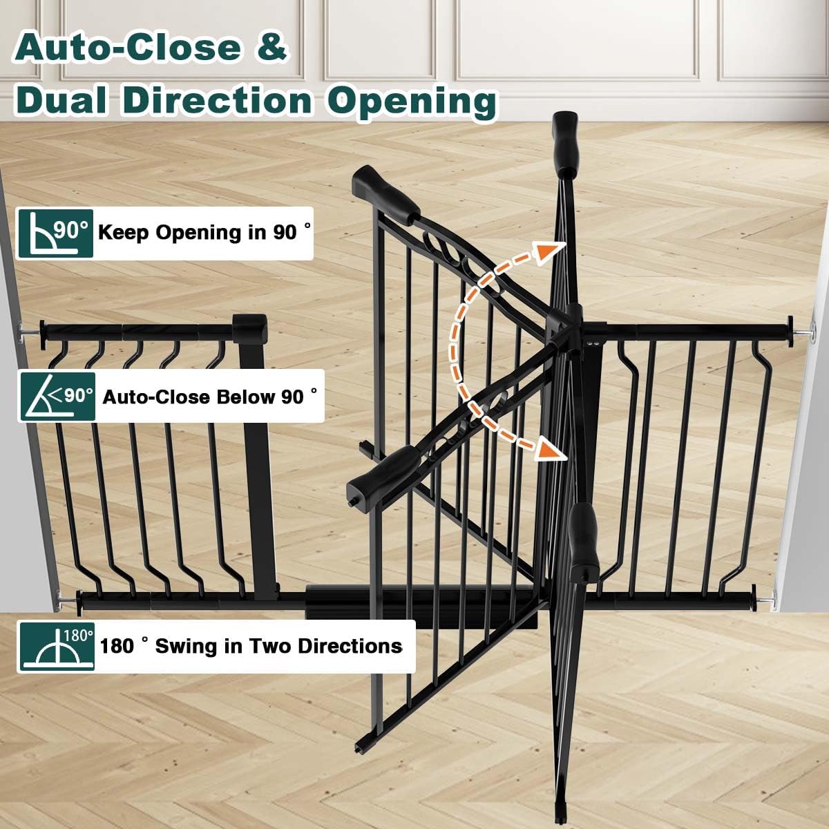 Fairy Baby Baby Gates for Stairs 29.5"-33.5" Wide, Safety Child Gate for Toddler Kids, Pet Dog Barrier Fence Indoor Metal Auto Close Walk Through, Black