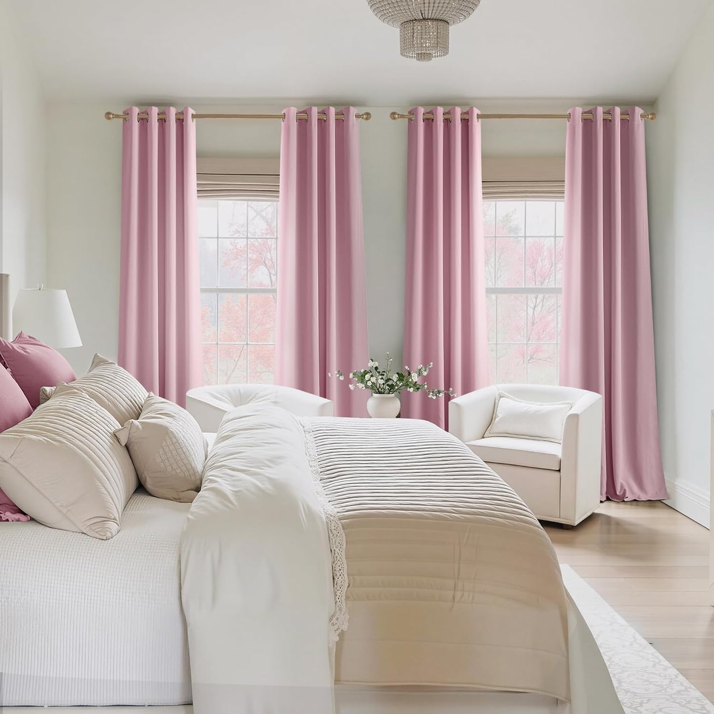 NICETOWN Rouge Pink Room Darkening Curtains for Bedroom 84 inches Long 2 Panels, Thermal Grommet Curtains for Living Room, Noise Reducing Privacy Window Treatment for Nursery, Laundry, W52