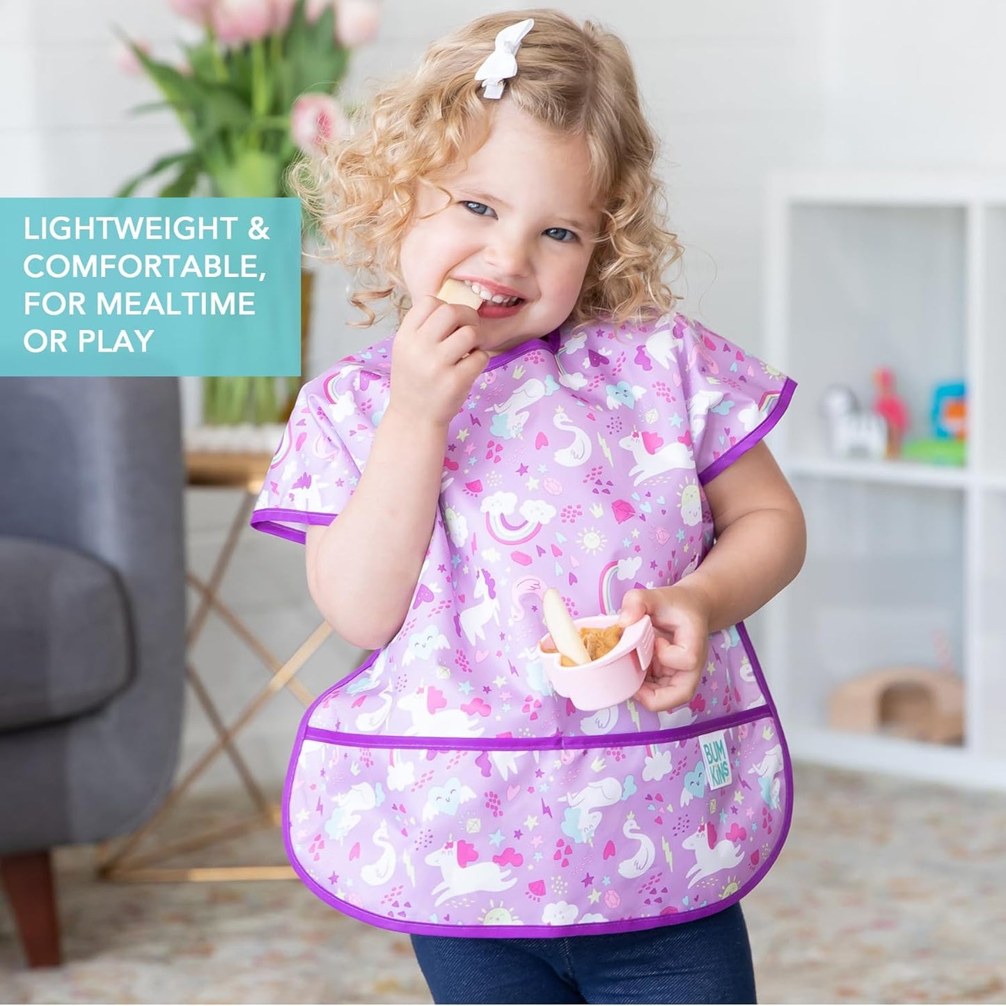 Bumkins Bibs - Toddler Bibs, Waterproof, Large for 1-3 Years, Short Sleeve