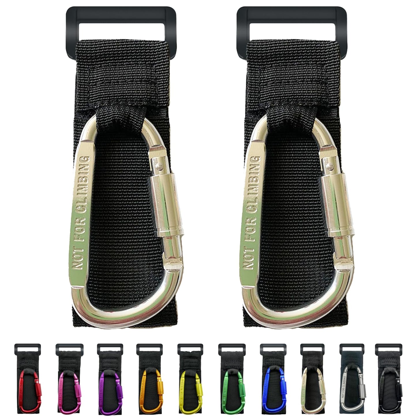 Baby Stroller Hook, Carry 30 lbs per Stroller Carabiner Clip, Adjustable Baby Stroller & Car Seat Hook for Hanging Diaper Bag, Wheelchair,Golf cart, Shopping and Pet Cart(2 Pcs Silver)