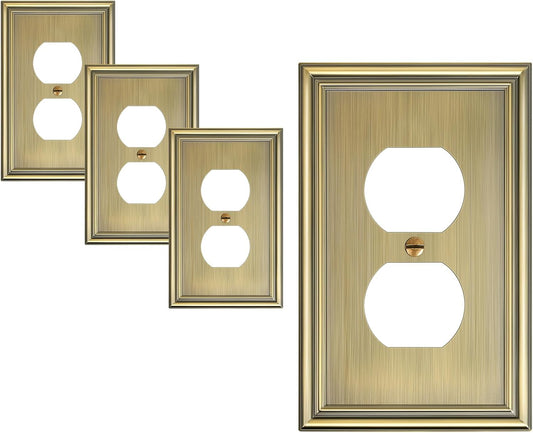 4-Pack Duplex Outlet Covers, Decorative Wall Plates for Electrical Outlets, Antique Brass Switch Plates and Outlet Covers, Durable Zinc Alloy Receptacle Cover, Corrosion Resistant