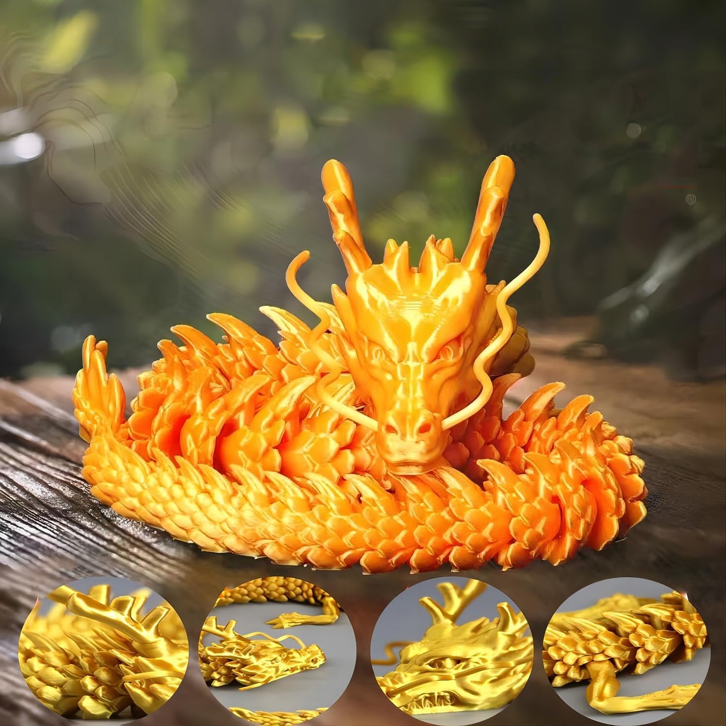 3D Printed Dragon - Articulated and Posable Toy for Car Decoration - Strikingly Realistic Dragon crystal Figure gifts (Gold)