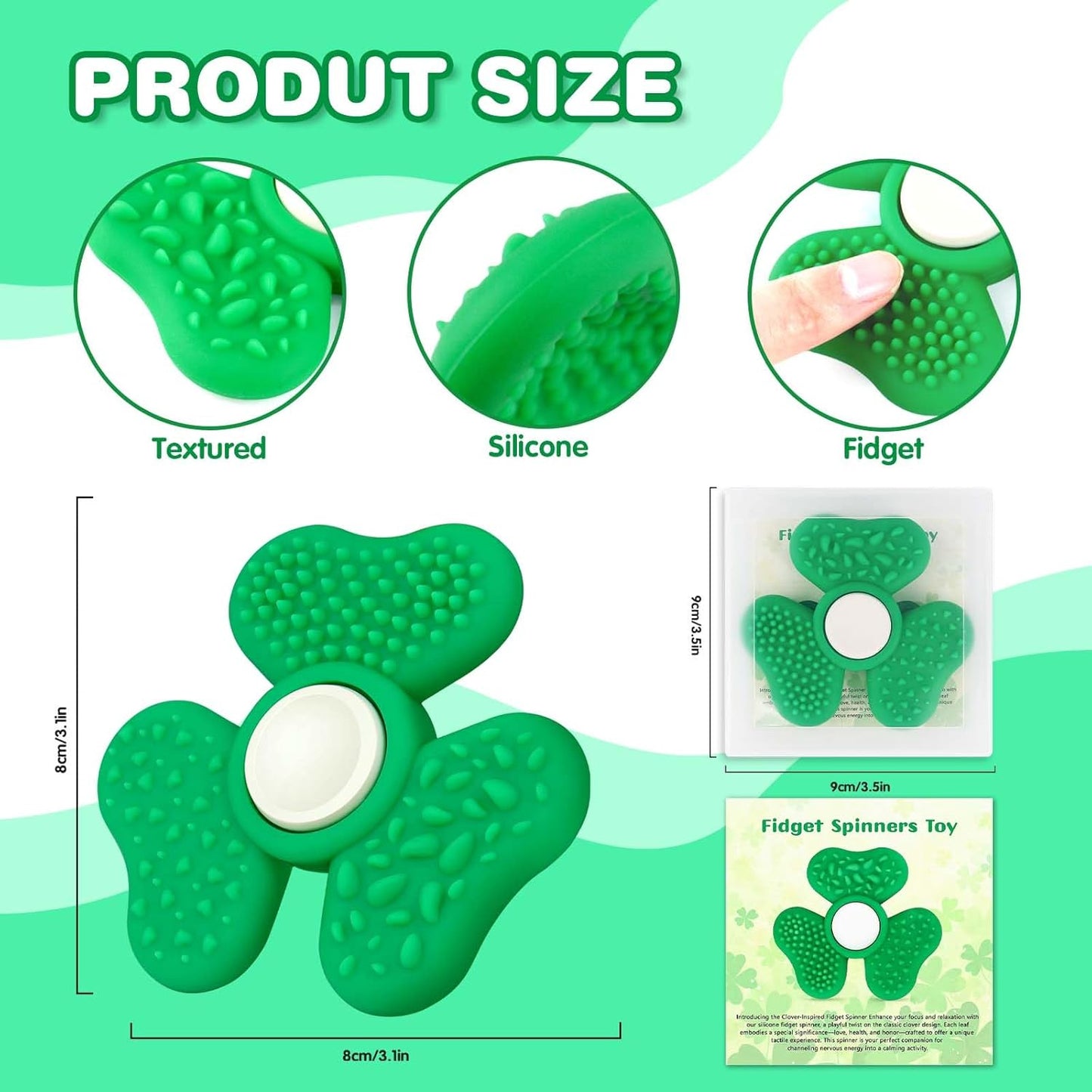 Fidget Spinners for Kids, Trefoil Fidget Toys Adults Sensory Stone, Green Textured Worry Stone Boys Girls, Office Desk Sensory Toy Classroom Prize Gifts