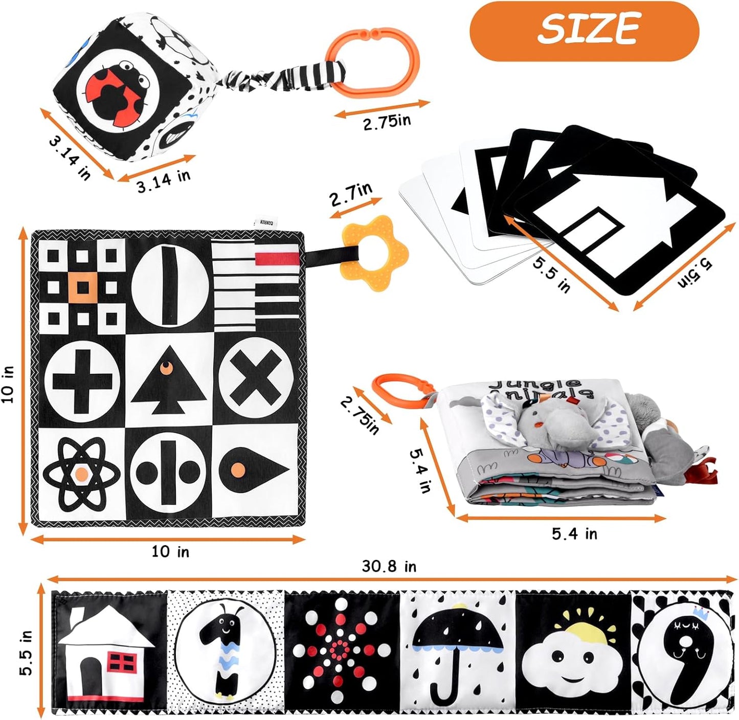 5 in 1 Black and White High Contrast Baby Toys 0-3 Months for Newborn, Tummy Time Toys Montessori Toys for Babies 0 3 6 9 Months - Infant Sensory Soft Book Toys for Babies Girls Boys Baby Gifts