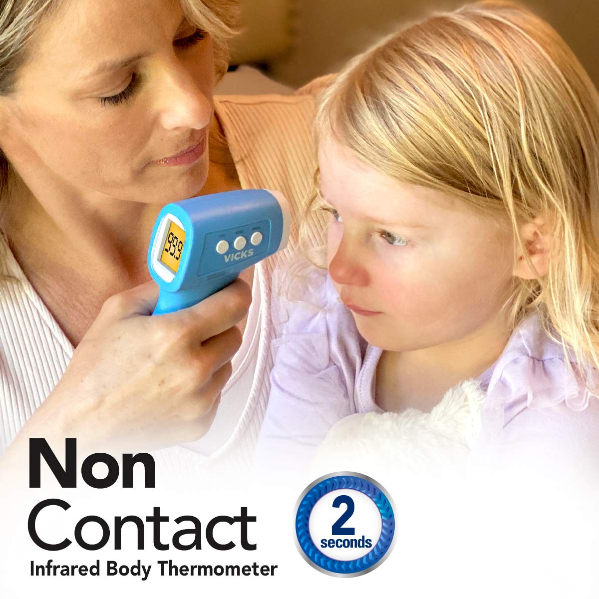 Vicks Non-Contact Infrared Thermometer for Forehead, Food and Bath – Touchless Thermometer for Adults, Babies, Toddlers and Kids – Fast, Reliable, and Clinically Proven Accuracy (Pack of 2)