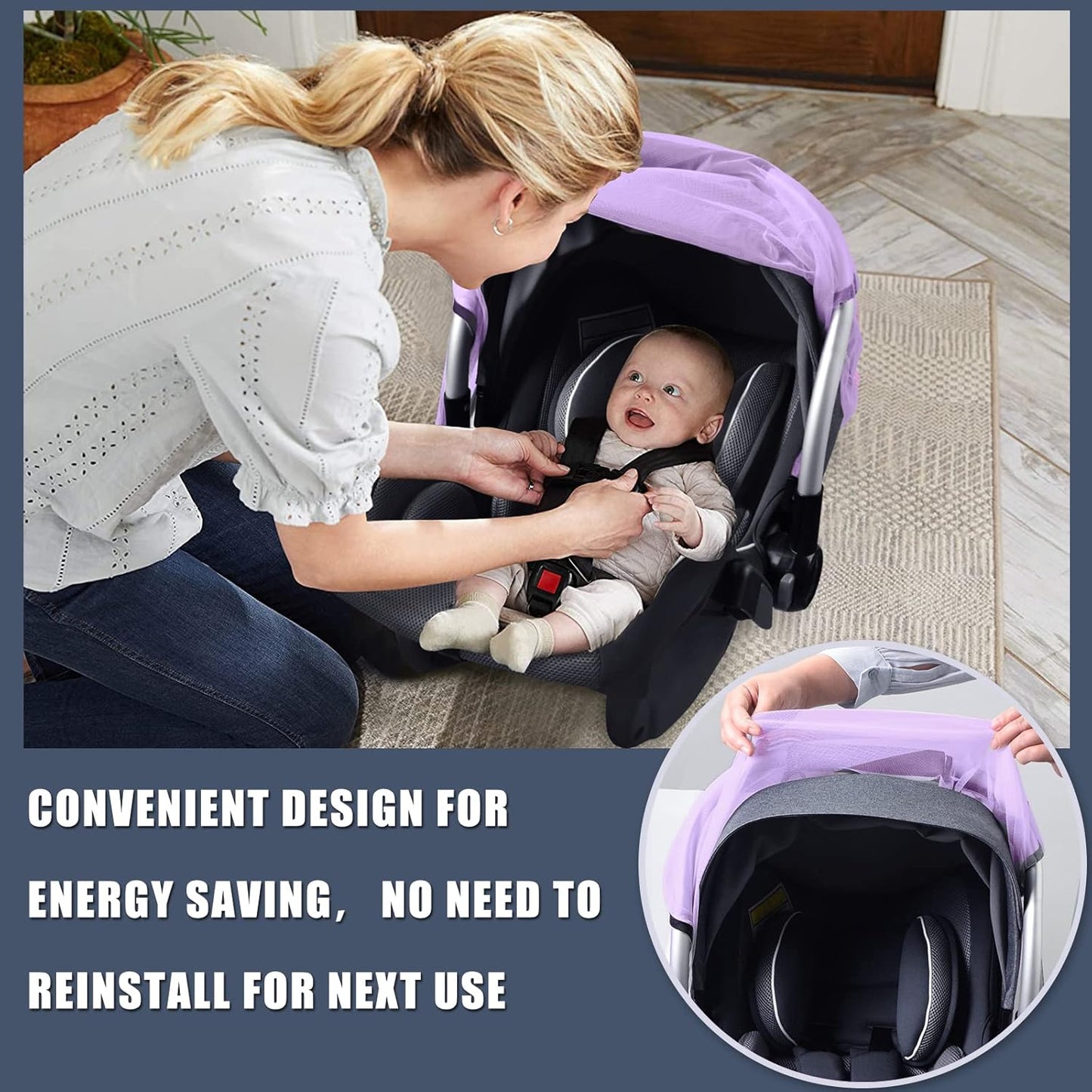 Mosquito Net for Baby Car Seats, Infant Car Seat Insect Mesh Net, Breathable, Universal Fit for All Car Seats, Premium Quality: Machine Washable Durable & Long Lasting Infant Insect Netting (Purple)